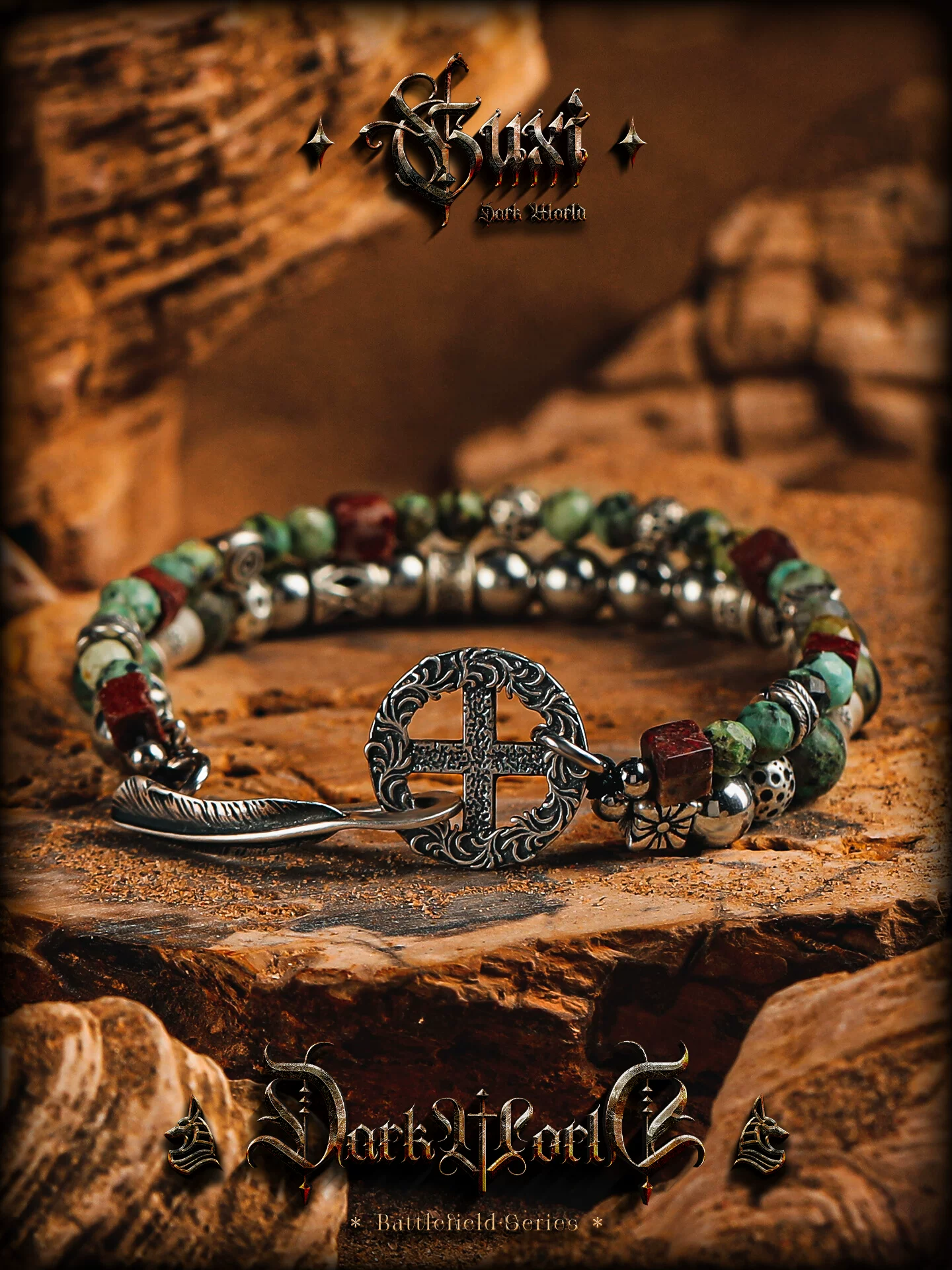 GUXI【寻谧】红黑曜石手链男非洲松石手串珠双层叠戴饰品复古小众