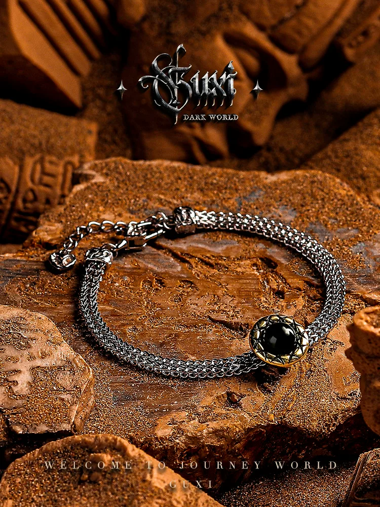 GUXI【沉迷】原创925银手链男高级感复古饰品送男友礼物简约百搭