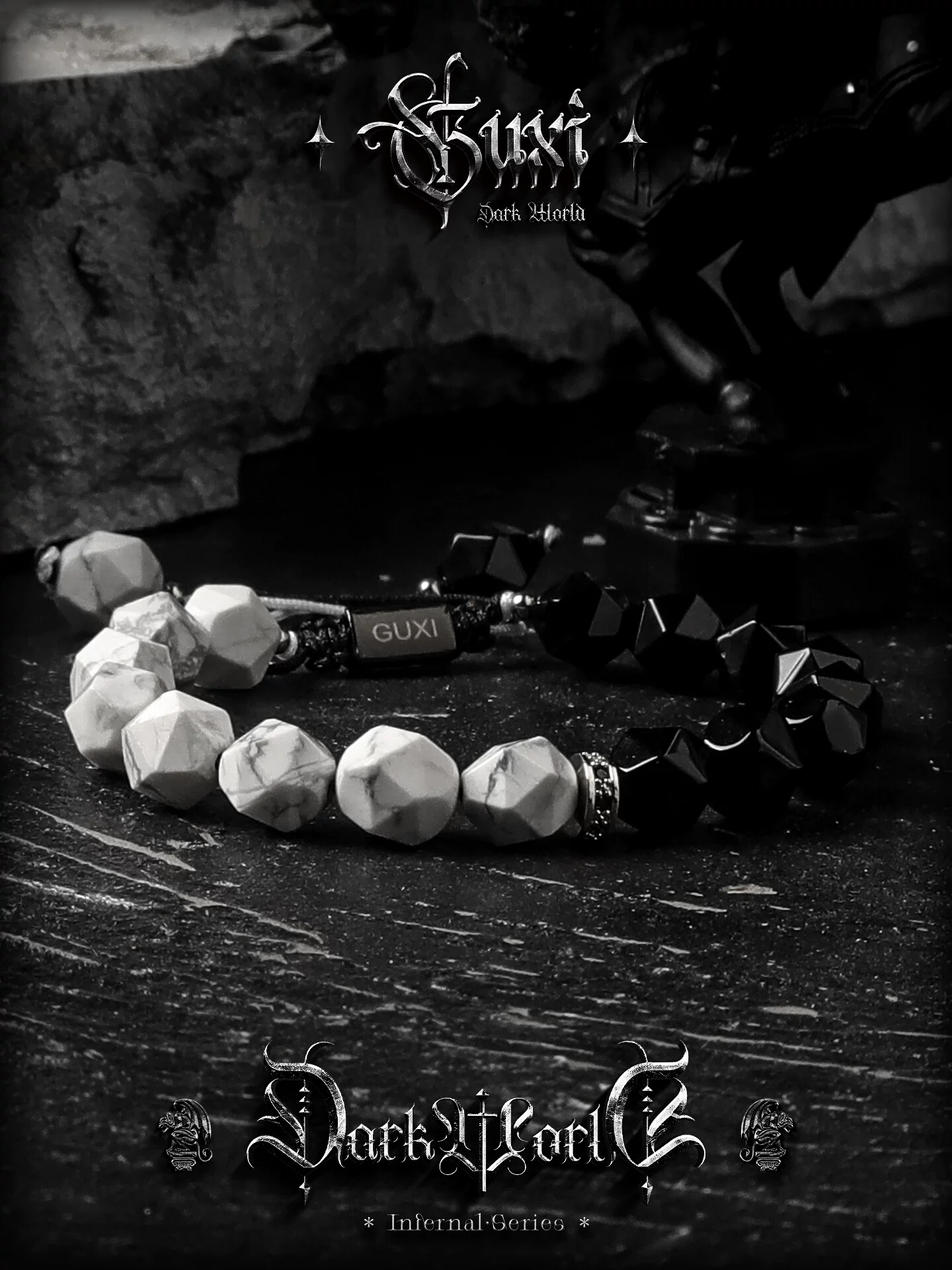 GUXI【预言】黑曜石手链男生高级感 黑白珠子手串送男友饰品小众