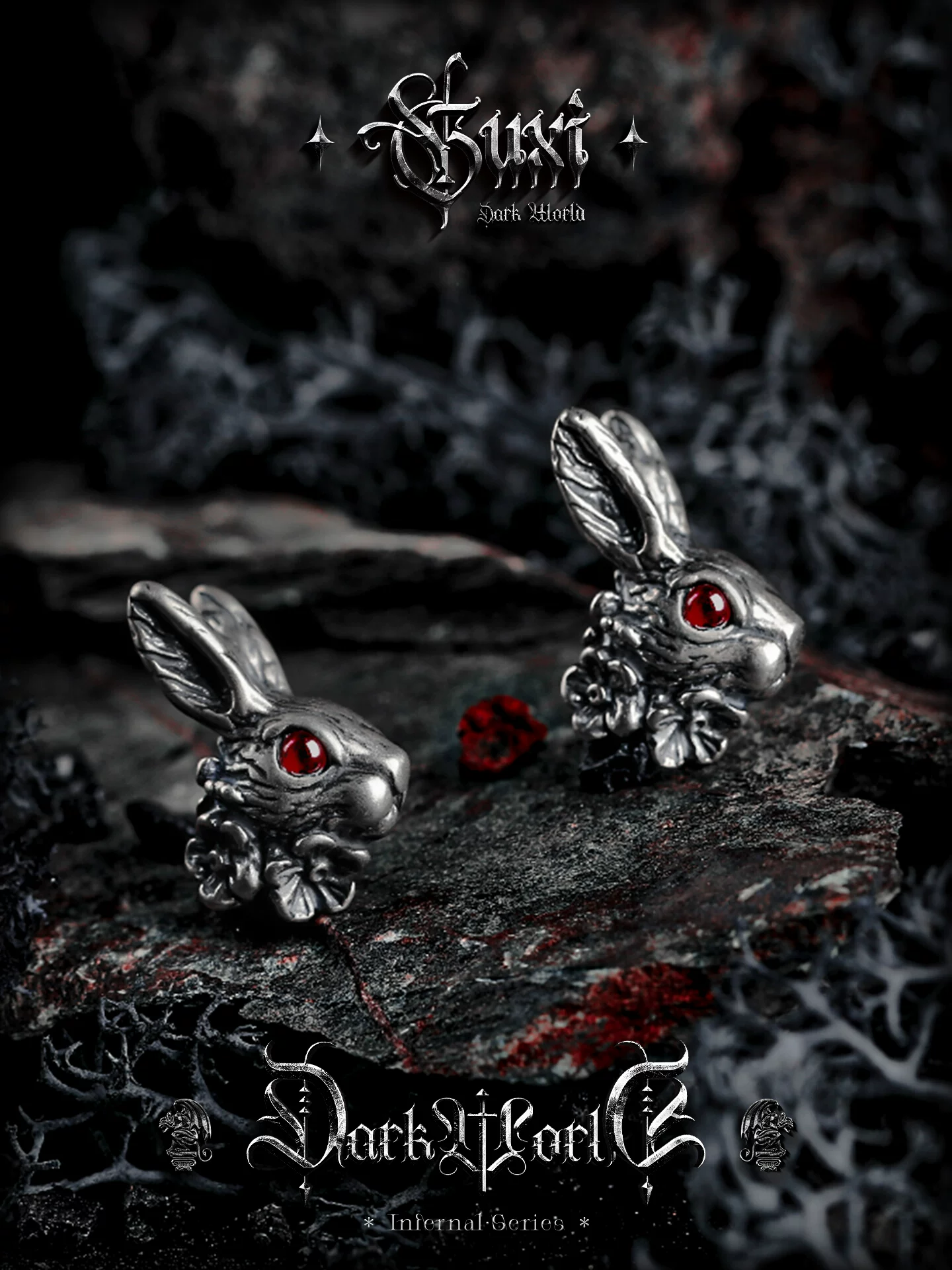 GUXI【魔兔】暗黑风复古耳钉男925银单只小众耳饰个性养耳洞饰品