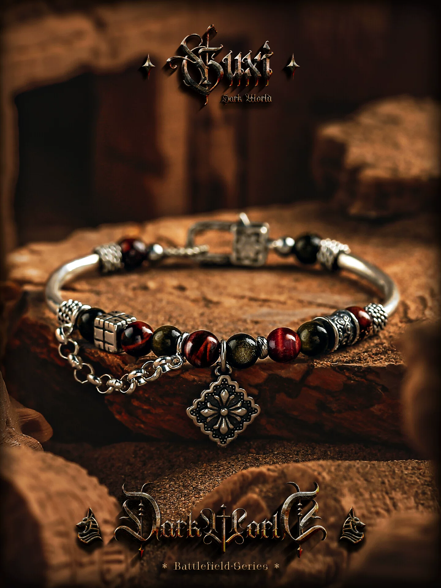 GUXI【与光同尘】金黑曜石手链男高级感红虎眼石珠子手串饰品小众