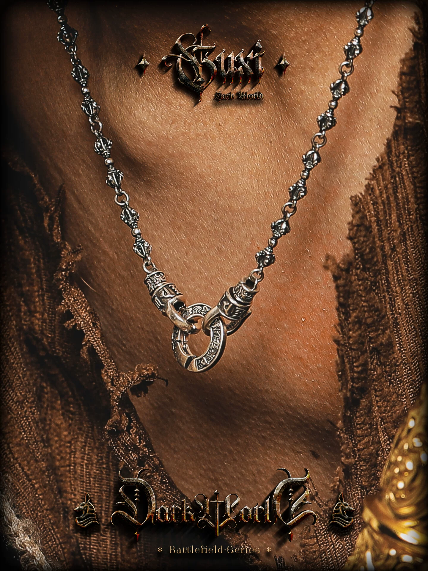 GUXI【幻冥】复古925银六字真言项链男小众金刚杵饰品送男友礼物