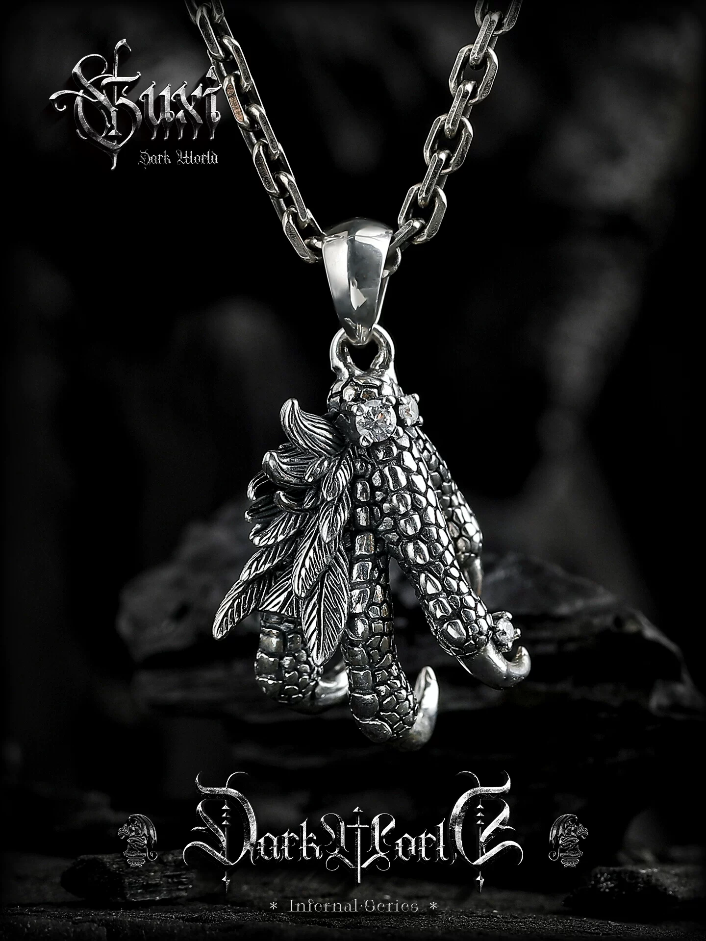 GUXI【鹰爪】暗黑风复古925银吊坠男士送男友生日礼物项链高级感