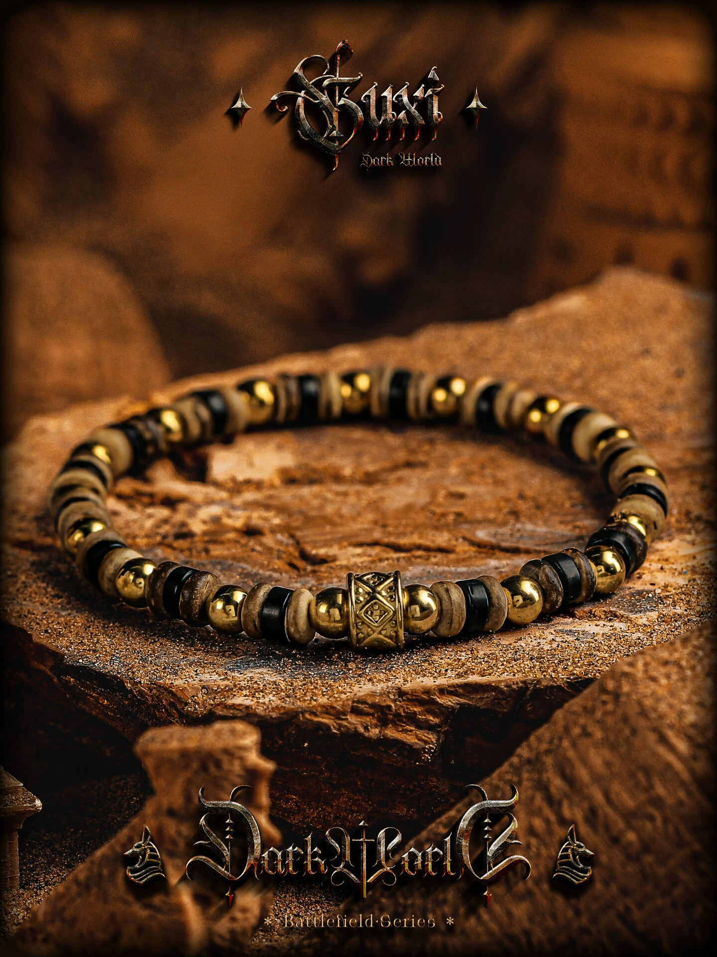 GUXI【光界】天然黑玛瑙椰壳手链男手串复古小众情侣饰品百搭简约