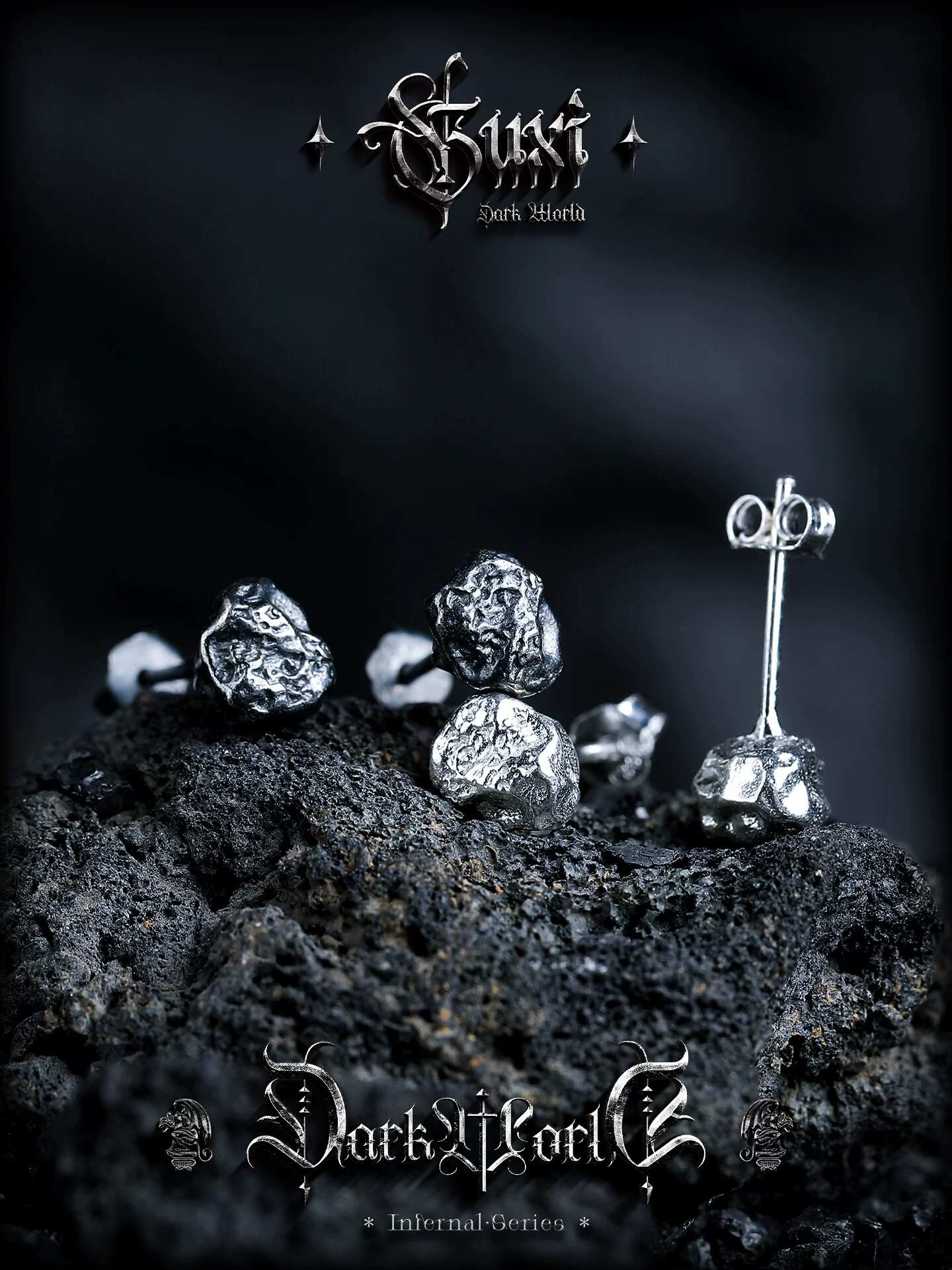 GUXI【昼夜】暗黑风925银耳钉男高级感个性耳饰女养耳洞情侣饰品