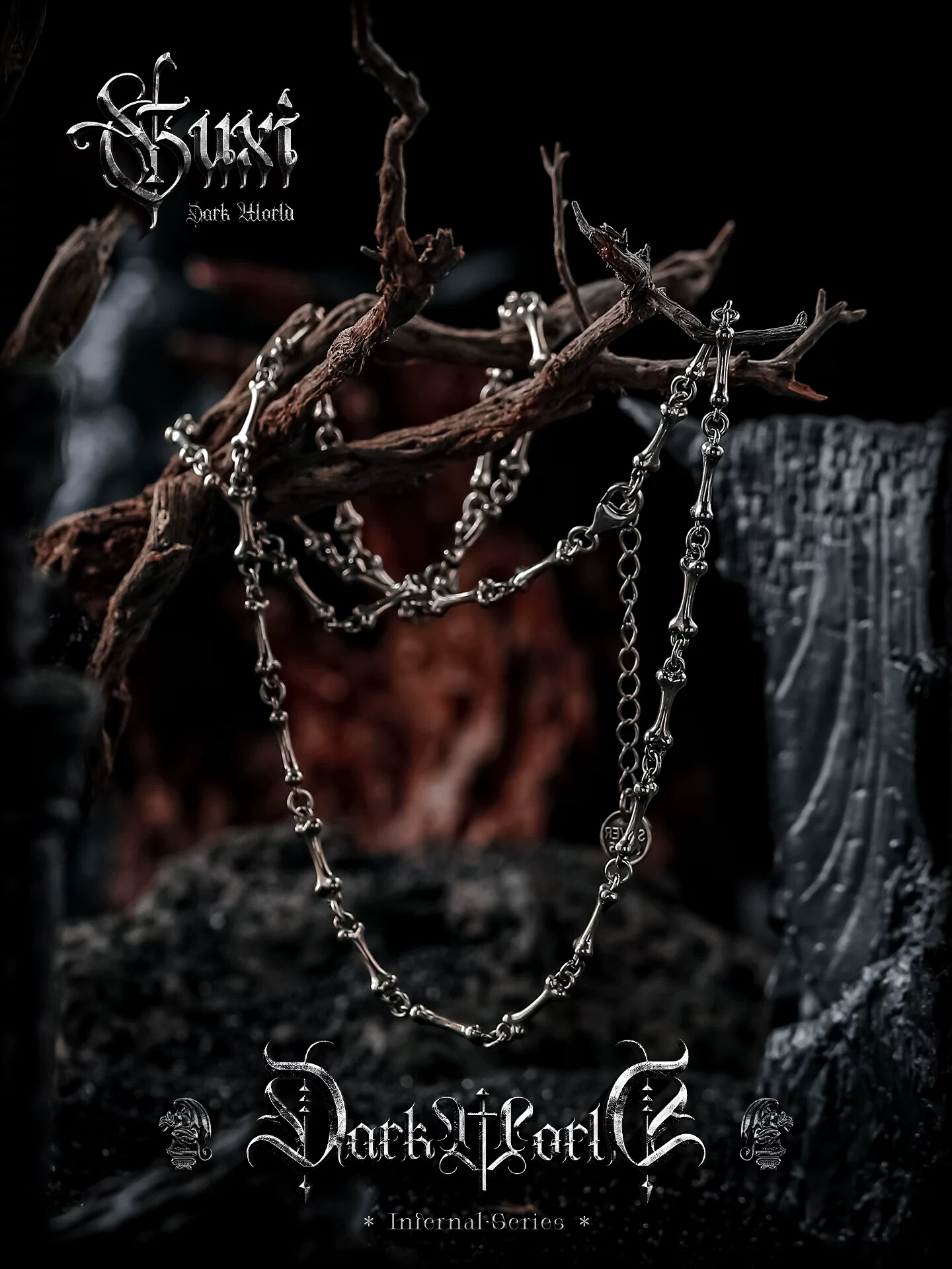 GUXI【傲骨】欧美风925银骨头项链男潮高级感复古小众送男友礼物