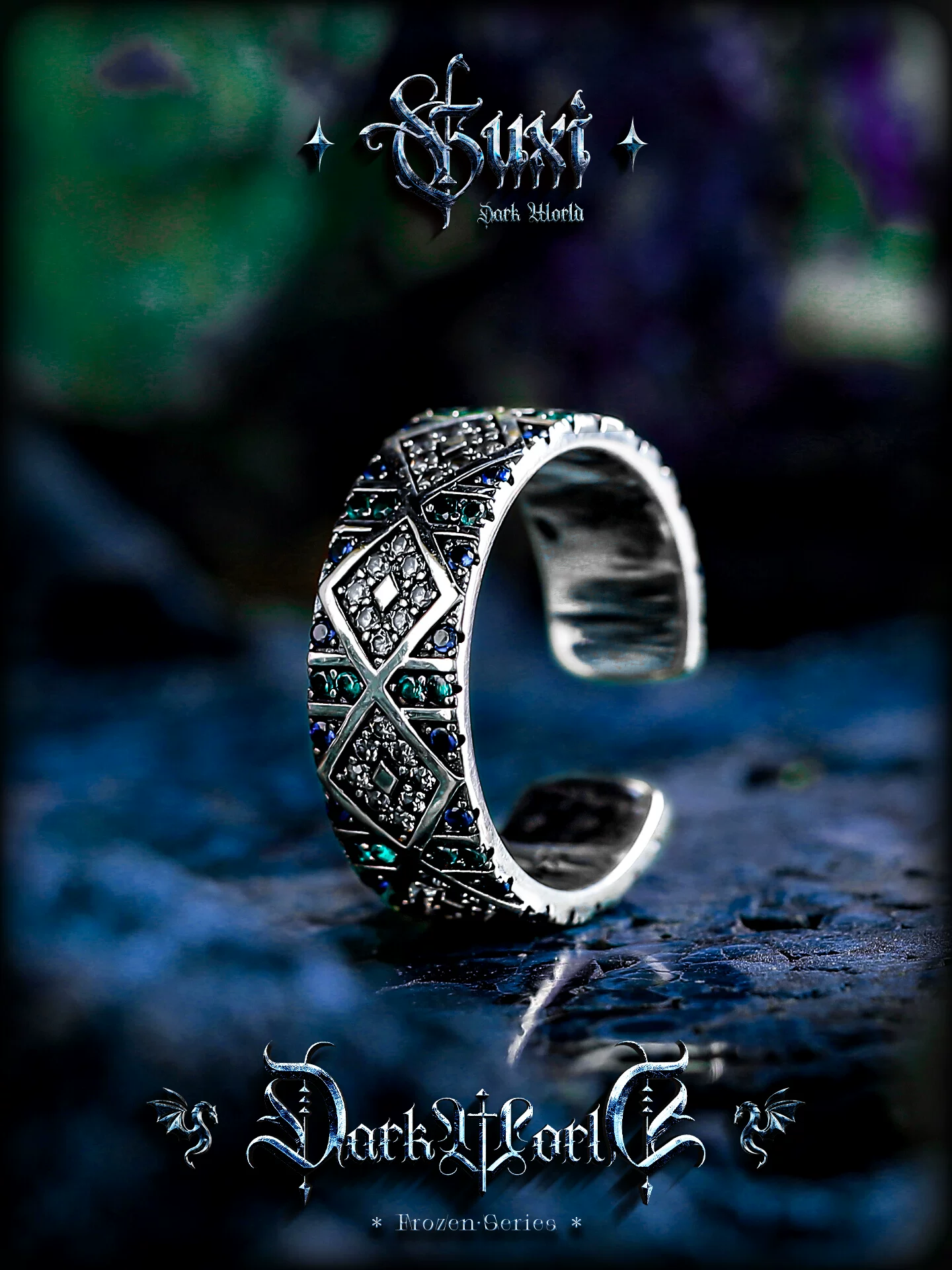 GUXI【繁星】复古925银戒指男潮牌小众时尚食指锆石指环个性银饰