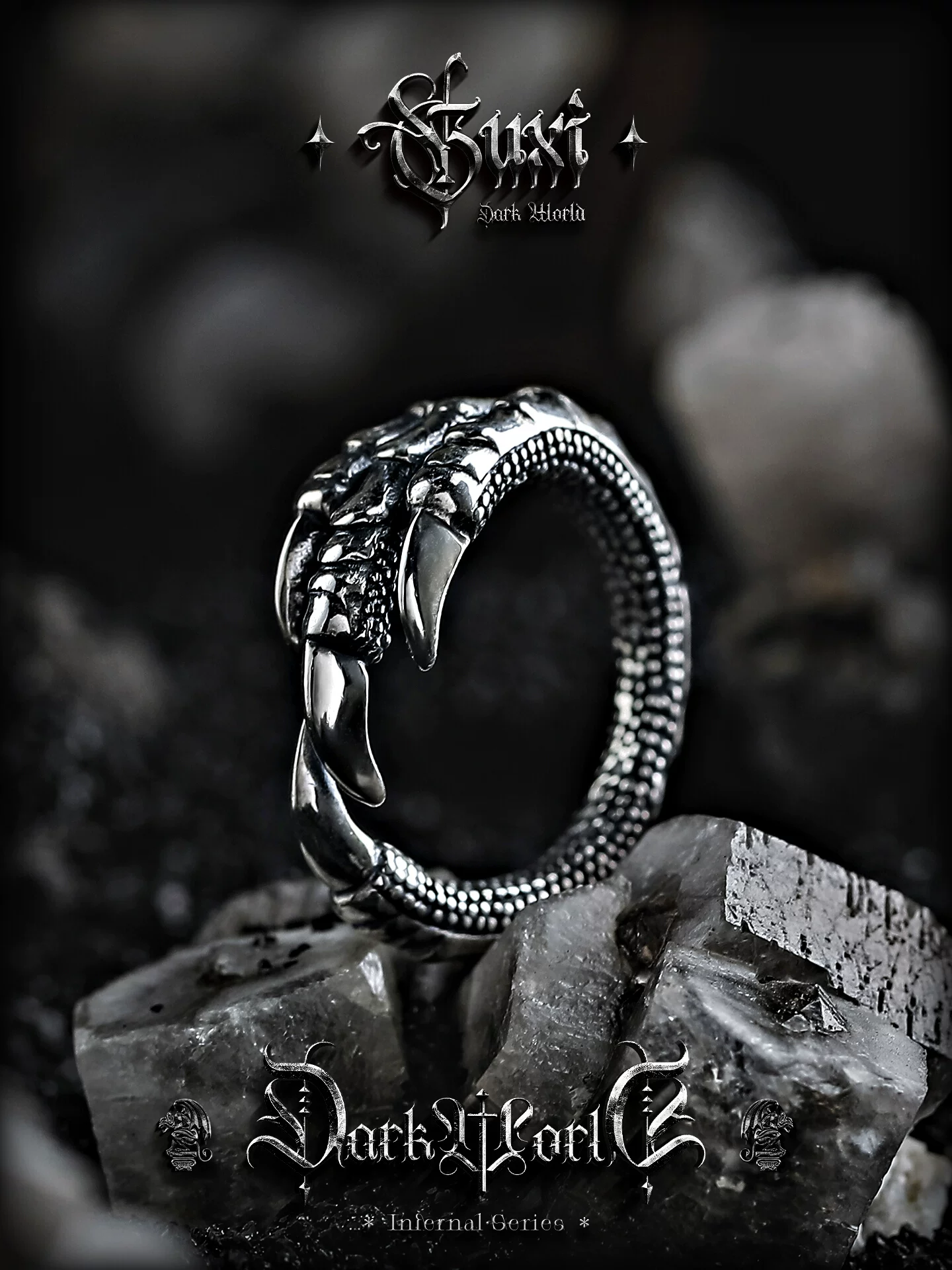 GUXI【刺骨】暗黑朋克风925银戒指男高级感复古龙爪指环小众银饰