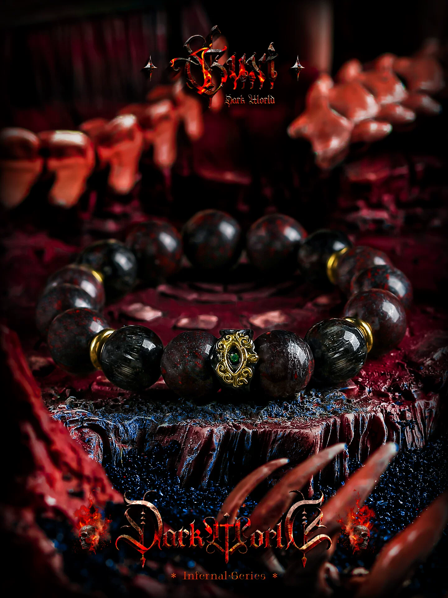 GUXI【狱瞳】天然黑龙晶手链男高级感手串复古花红石小众个性饰品