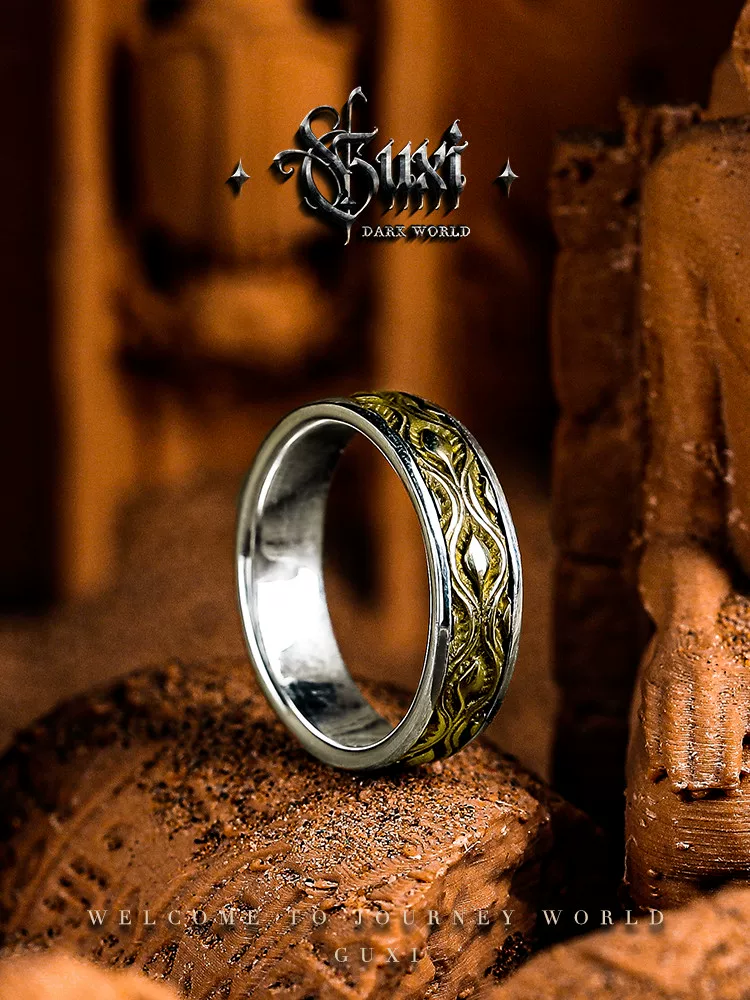 GUXI【观世】小众925银戒指男高级感复古个性食指环潮送男友礼物