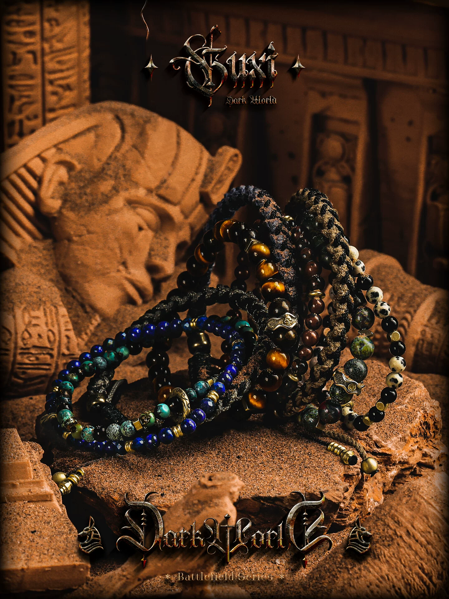 GUXI【起源】天然黑曜石手链男手串情侣编织手绳小众礼物个性叠戴