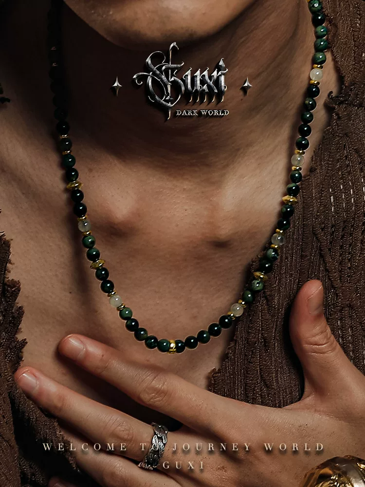 GUXI【绝境之义】新中式雀纹石串珠项链男高级感复古雾水晶毛衣链