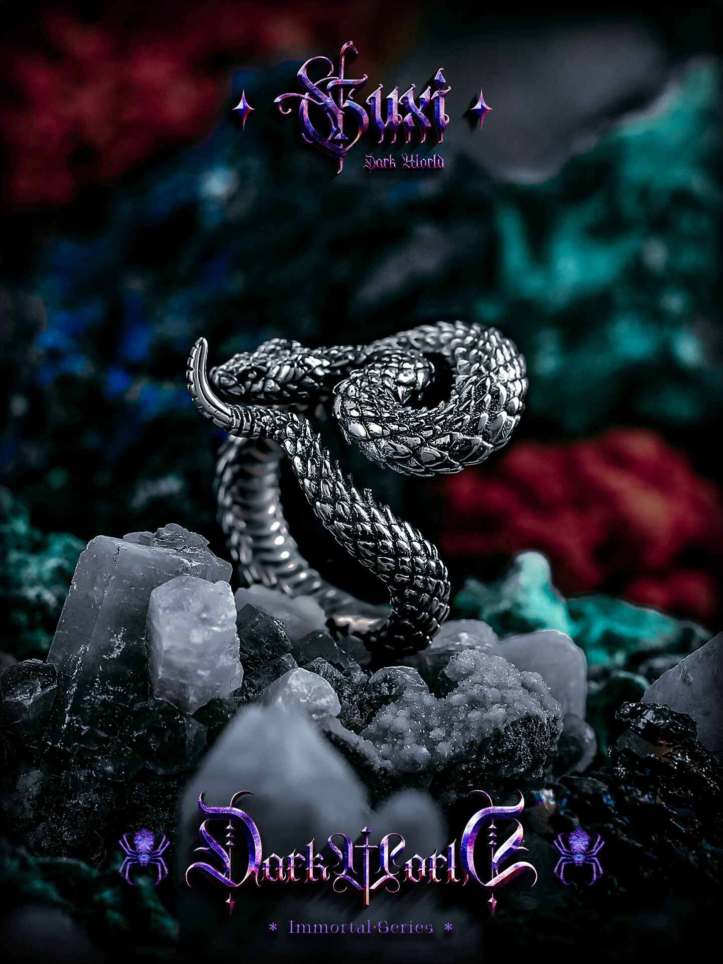 GUXI【蛟蛇】暗黑复古925银戒指男高级感送男友生日礼物小众指环