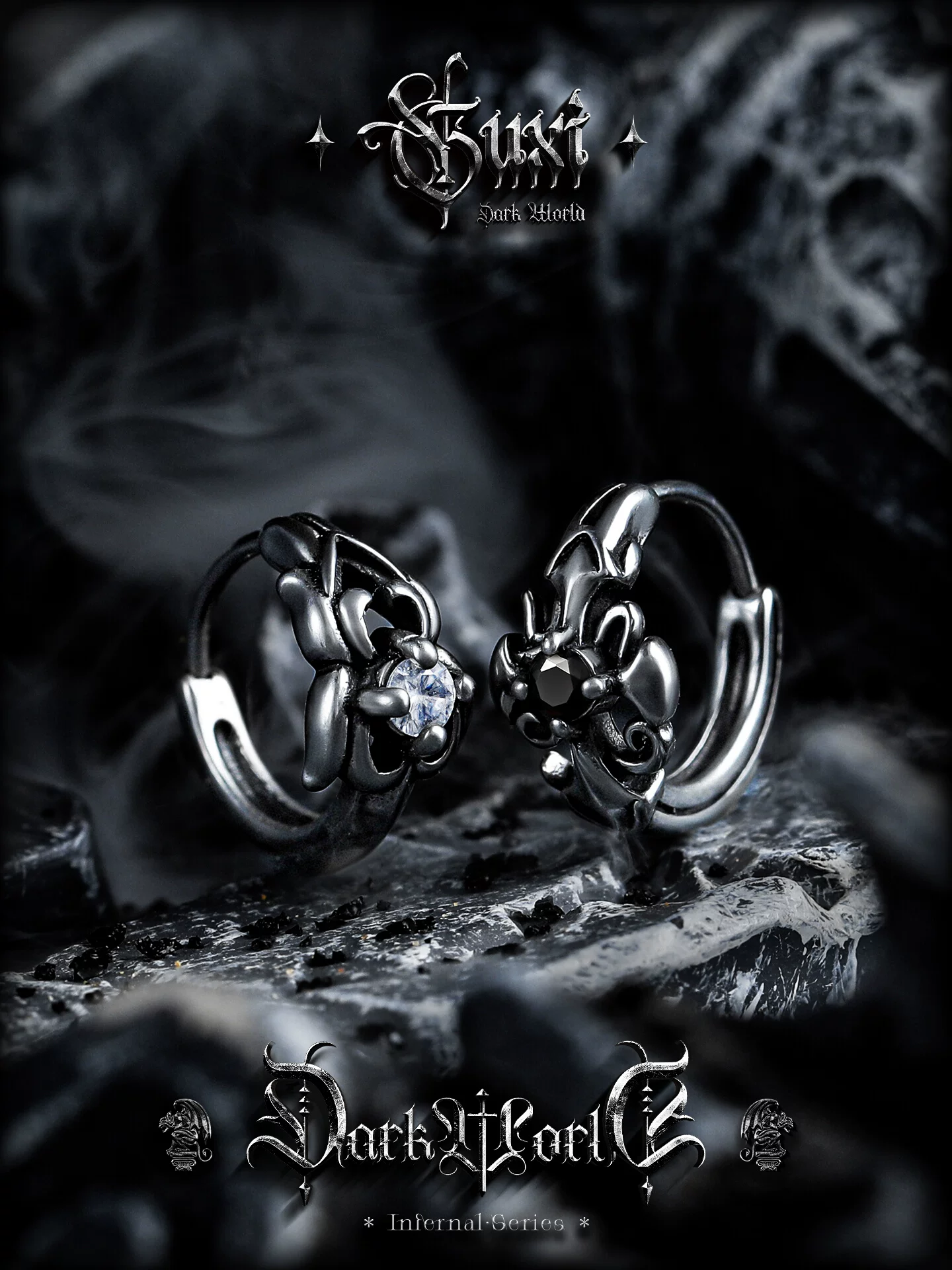 GUXI【暗幕】暗黑风小众设计钛钢耳钉男复古个性耳环耳圈百搭饰品