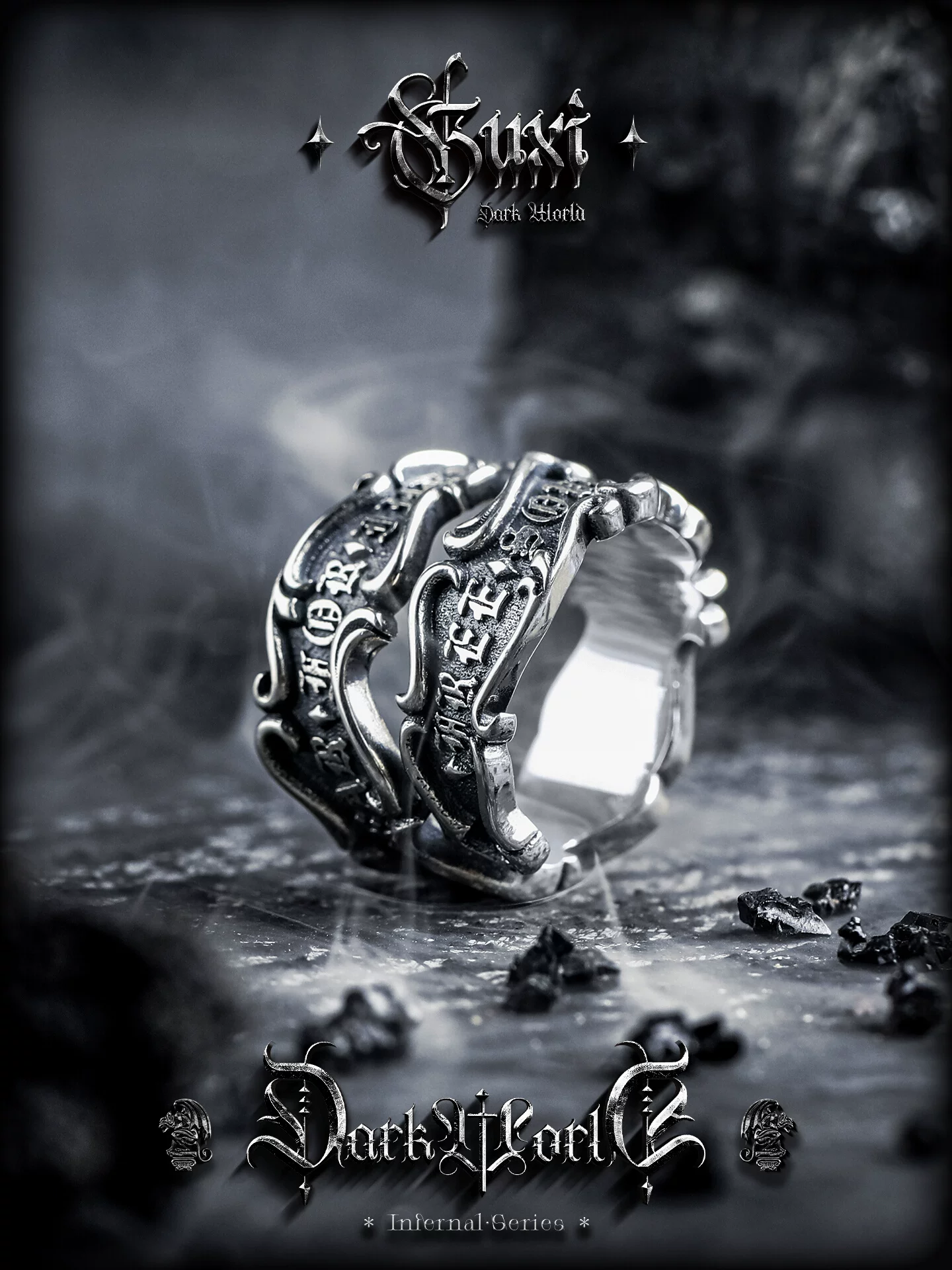 GUXI【回旋】复古925银戒指男高级感开口指环冷淡风手工银饰小众