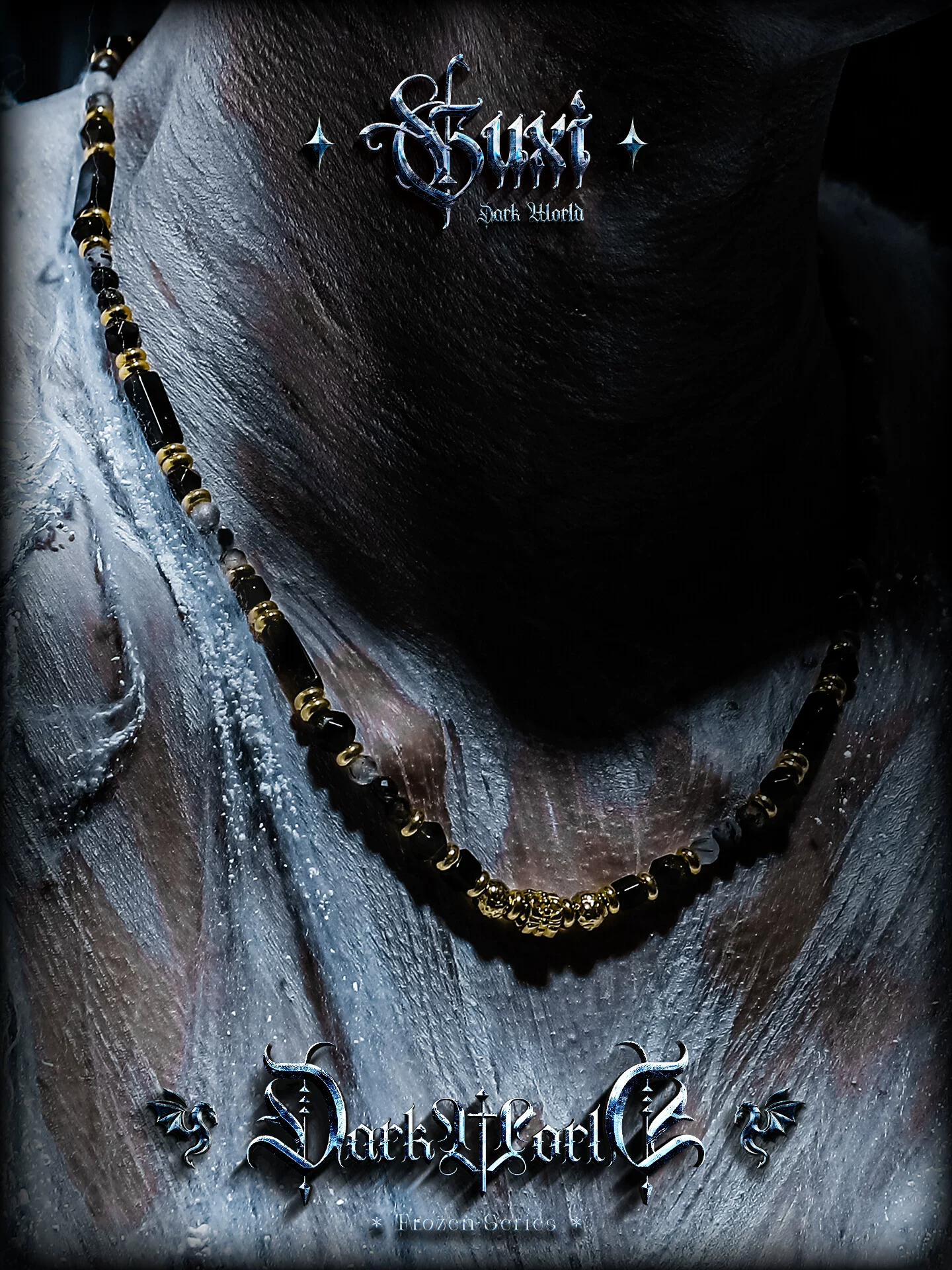 GUXI【遗烬】暗黑风小众设计金黑曜石项链男黑发晶黑玛瑙复古饰品