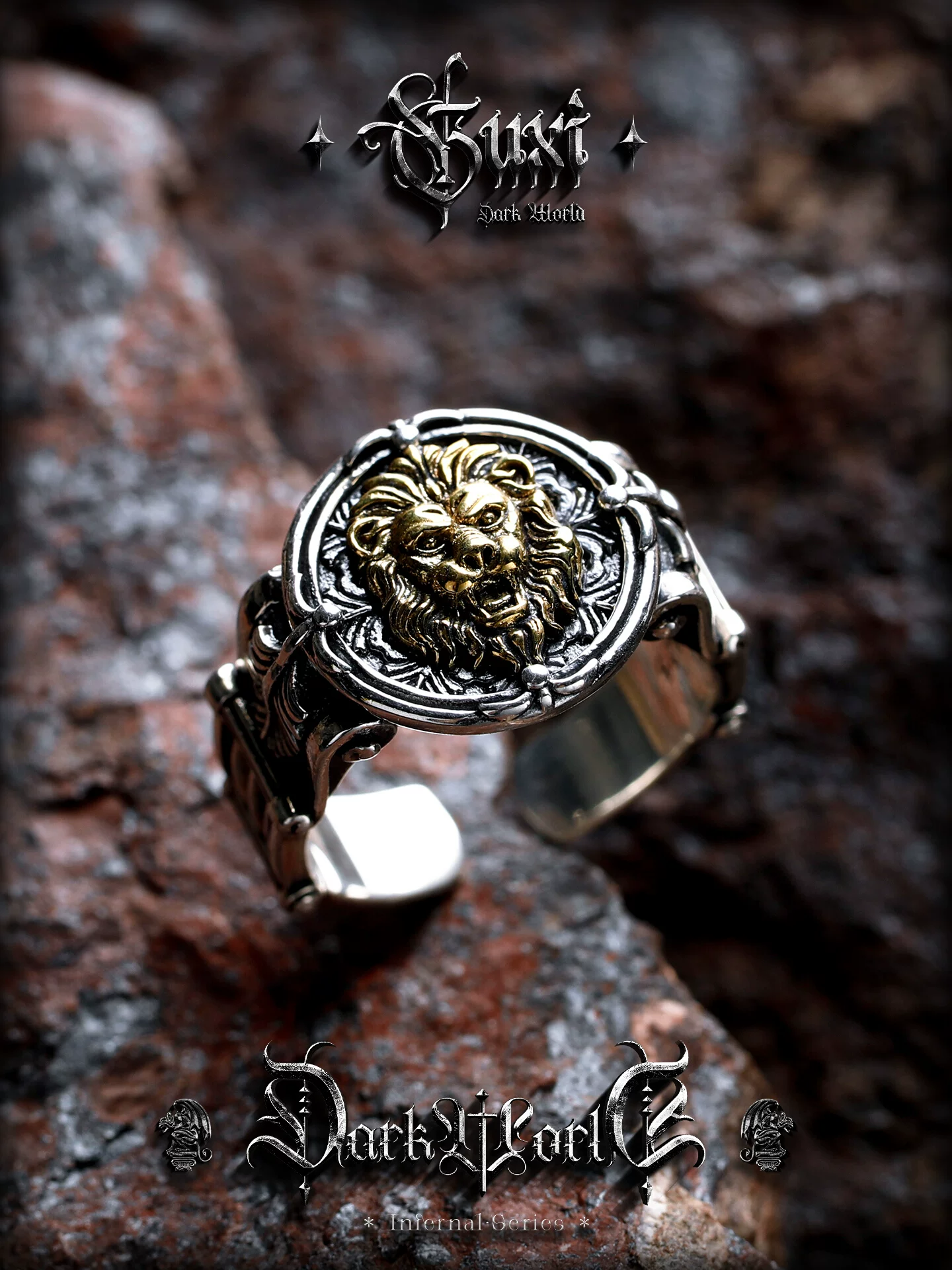 GUXI【守护】霸气复古925银戒指男潮高级感小众个性狮王指环开口