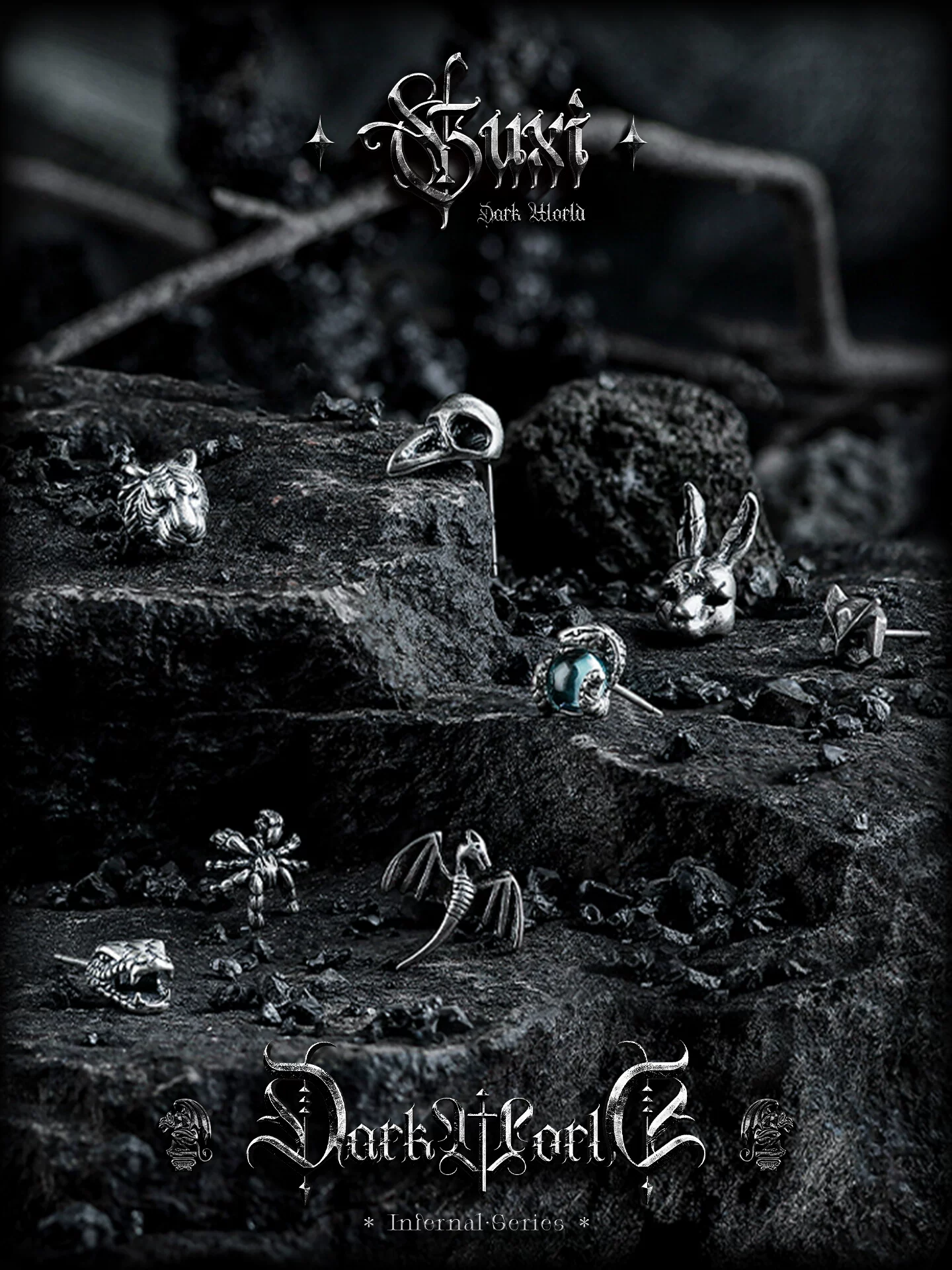 GUXI【森灵之息】暗黑风925银耳钉男士小众设计高级感养耳洞耳饰