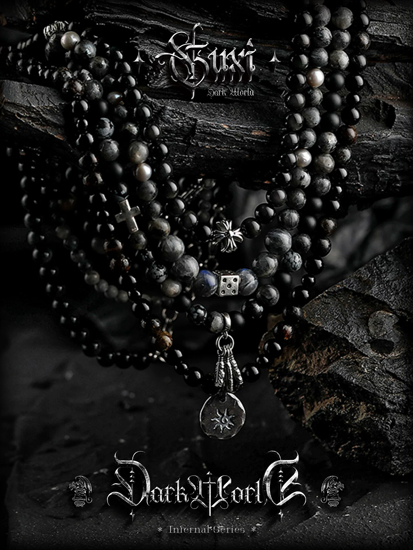 GUXI【圣光之翼】小众设计黑曜石串珠项链男高级感简约玛瑙毛衣链