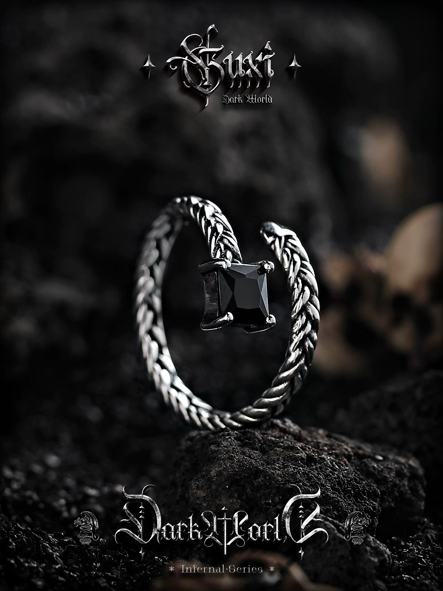 GUXI【星宿】暗黑风925银戒指男开口指环时尚个性冷淡风饰品小众