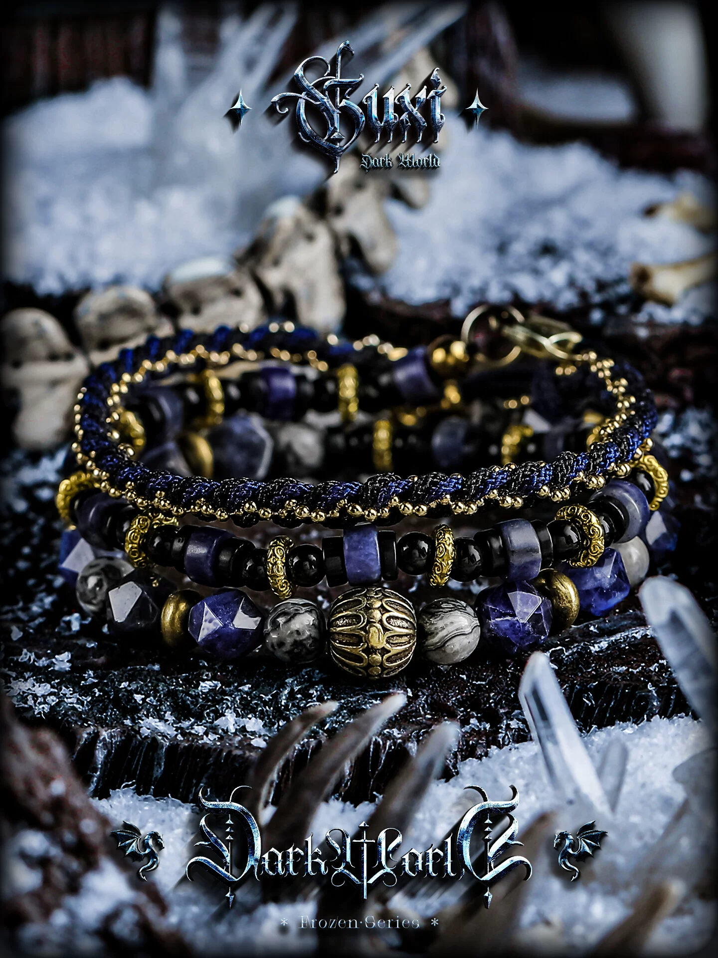 GUXI【铜盾】原创设计蓝纹石手链男地图石手串小众叠戴送男友礼物