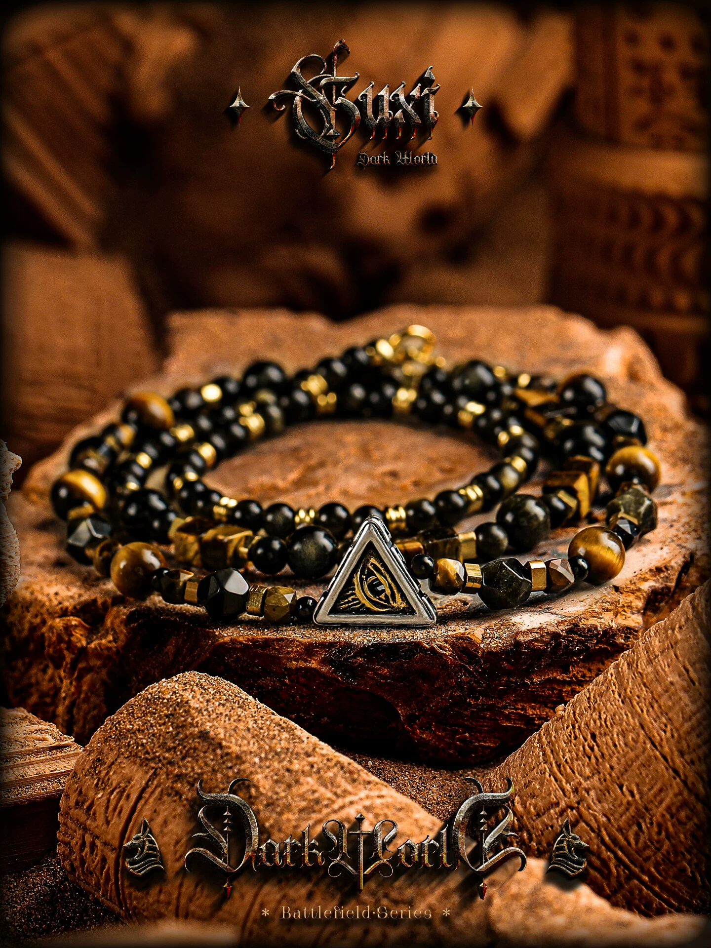 GUXI【光辉之使】金黑曜石手链男虎眼石手串复古饰品个性生日礼物