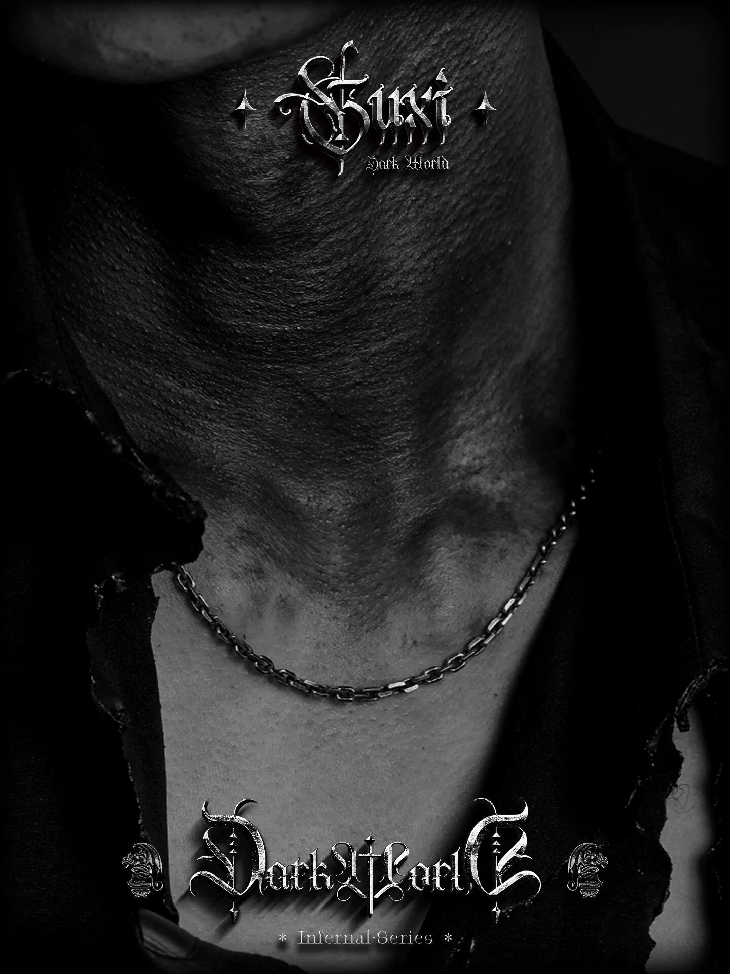 GUXI【风蚀】暗黑风925银项链男复古做旧太角链简约个性百搭素链