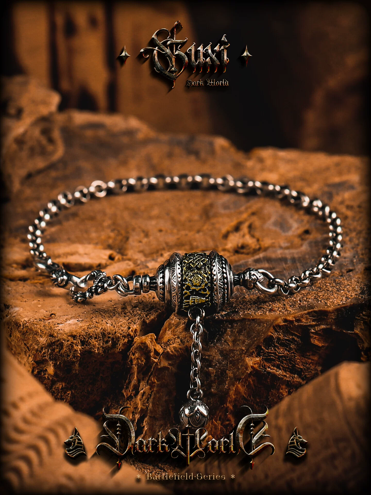 GUXI【秘纹】国潮风925银手链男高级感复古八宝转轮时尚百搭小众