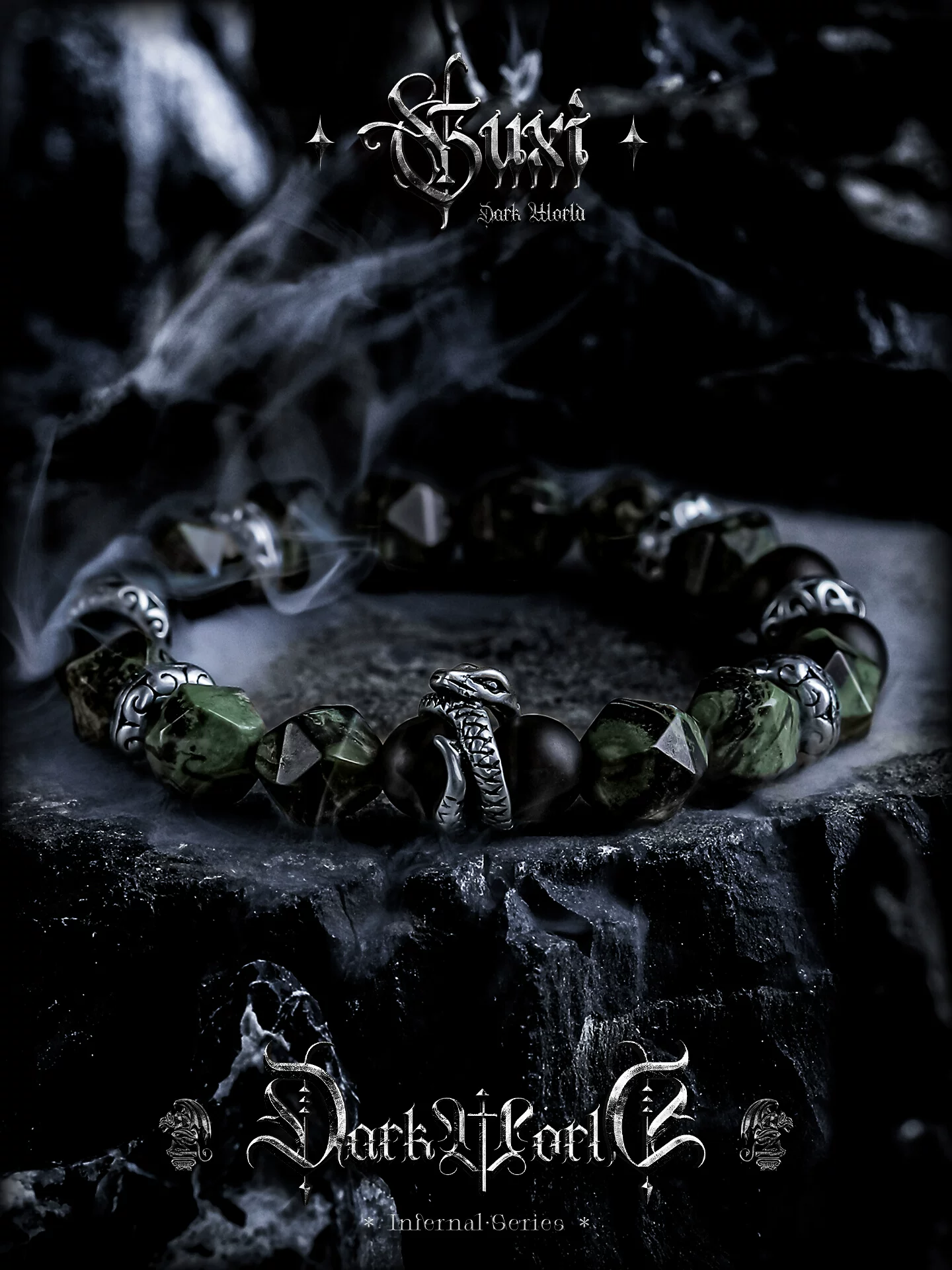 GUXI【暗泽】原创复古黑玛瑙手链男手串蛇小众暗黑风饰品生日礼物