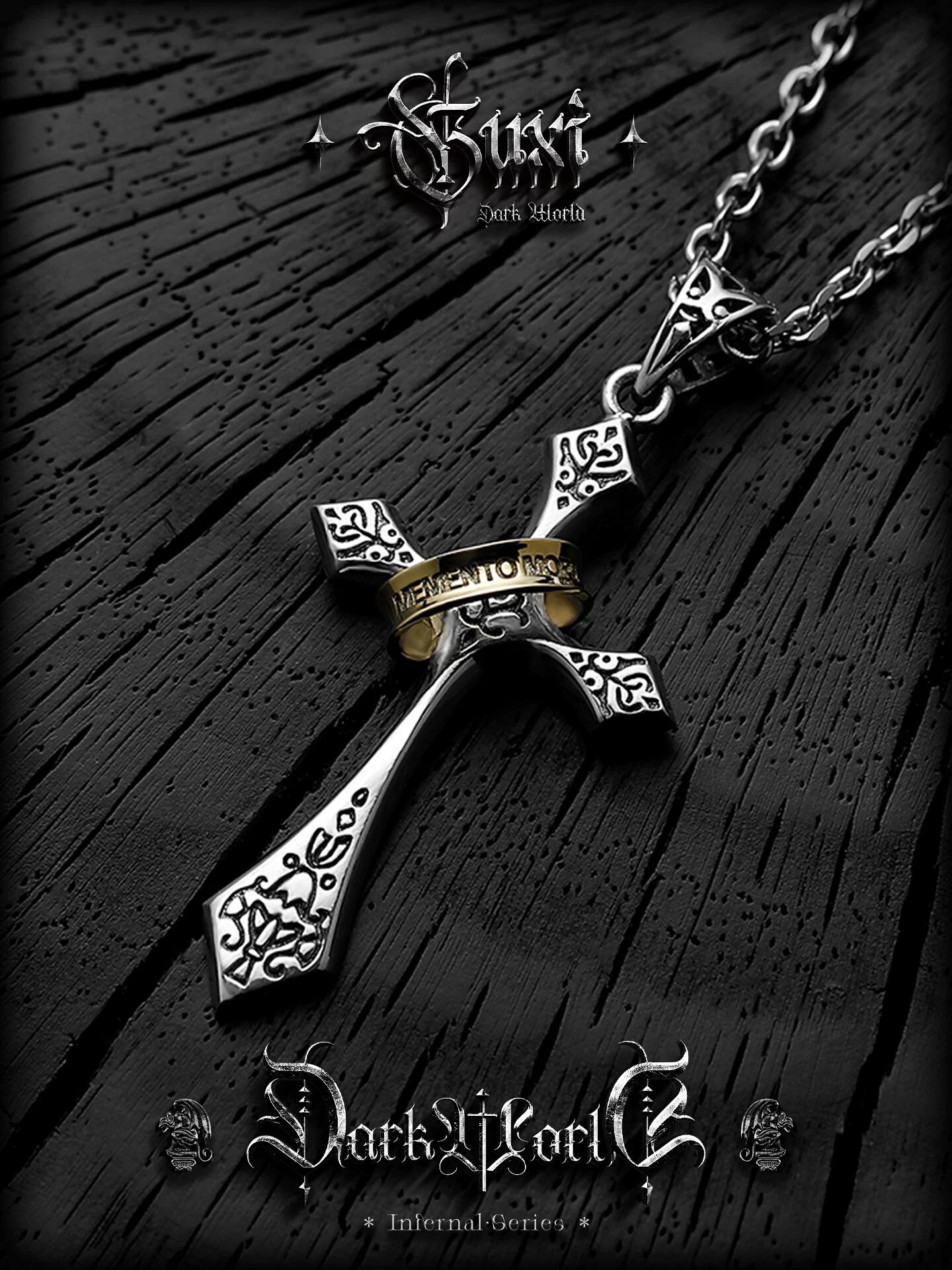 GUXI【圣光之环】原创复古十字架吊坠925银项链男生小众饰品礼物