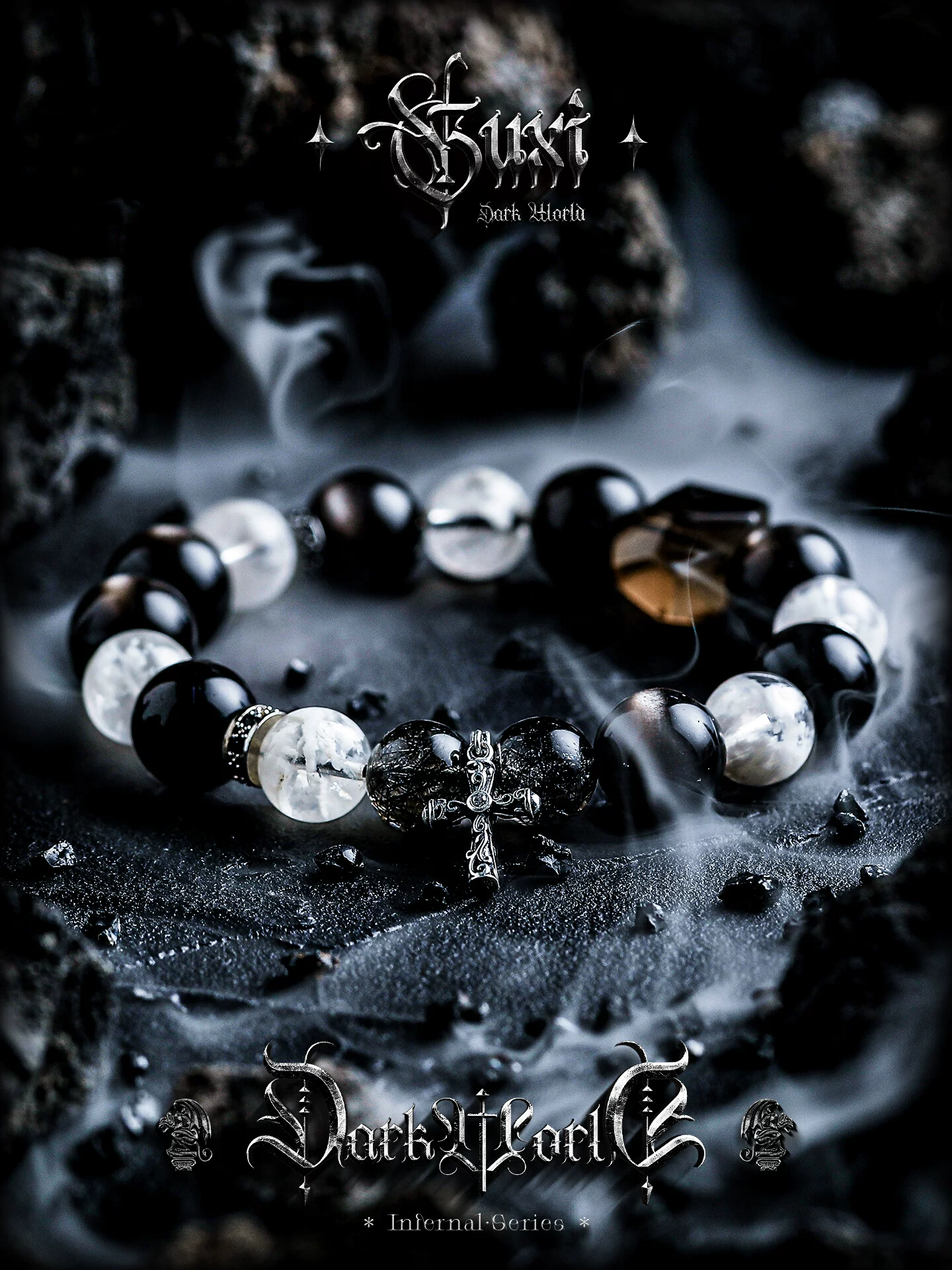 GUXI【凝冬】银黑曜石手链男高级感黑发晶手串水晶珠子送男友礼物