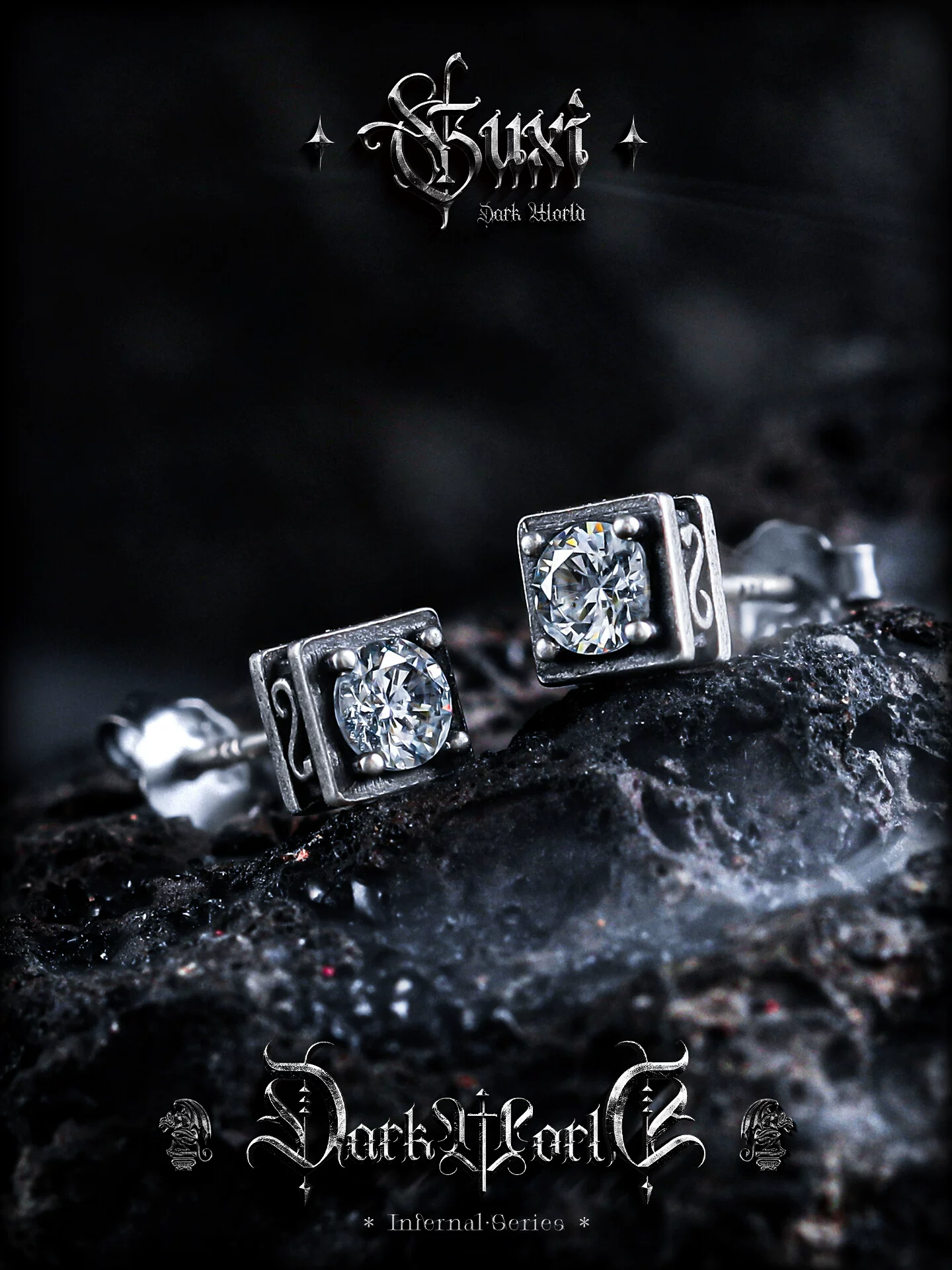 GUXI【光】925银耳钉男高级感小众设计养耳洞超闪方形耳饰女简约