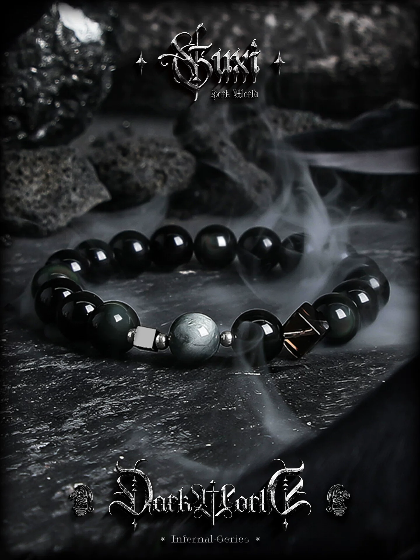 GUXI【曌】金黑曜石手链男高级感复古虎眼石手串情侣小众生日礼物