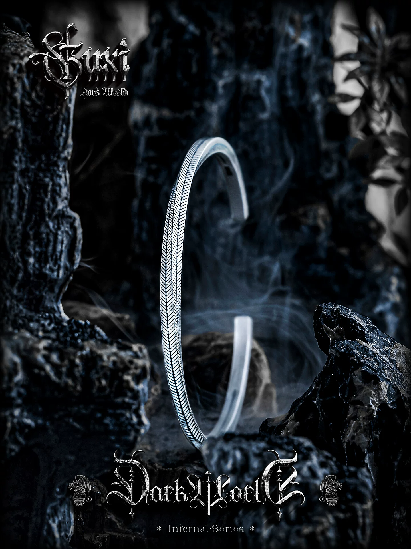 GUXI【尘雾】暗黑风925银莫比乌斯环手镯男高级感开口饰品冷淡风