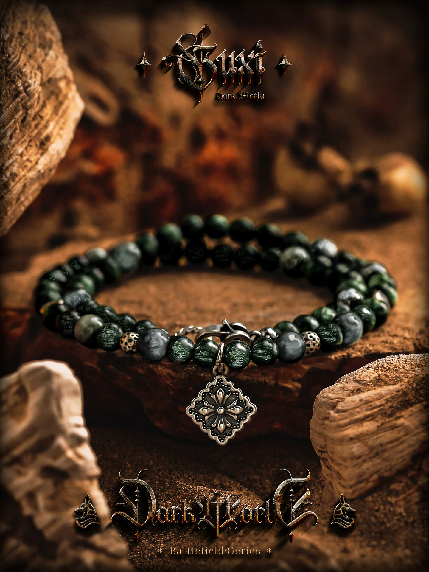 GUXI【空冥】绿龙晶手链男高级感复古鹰眼石手串珠子双层饰品小众