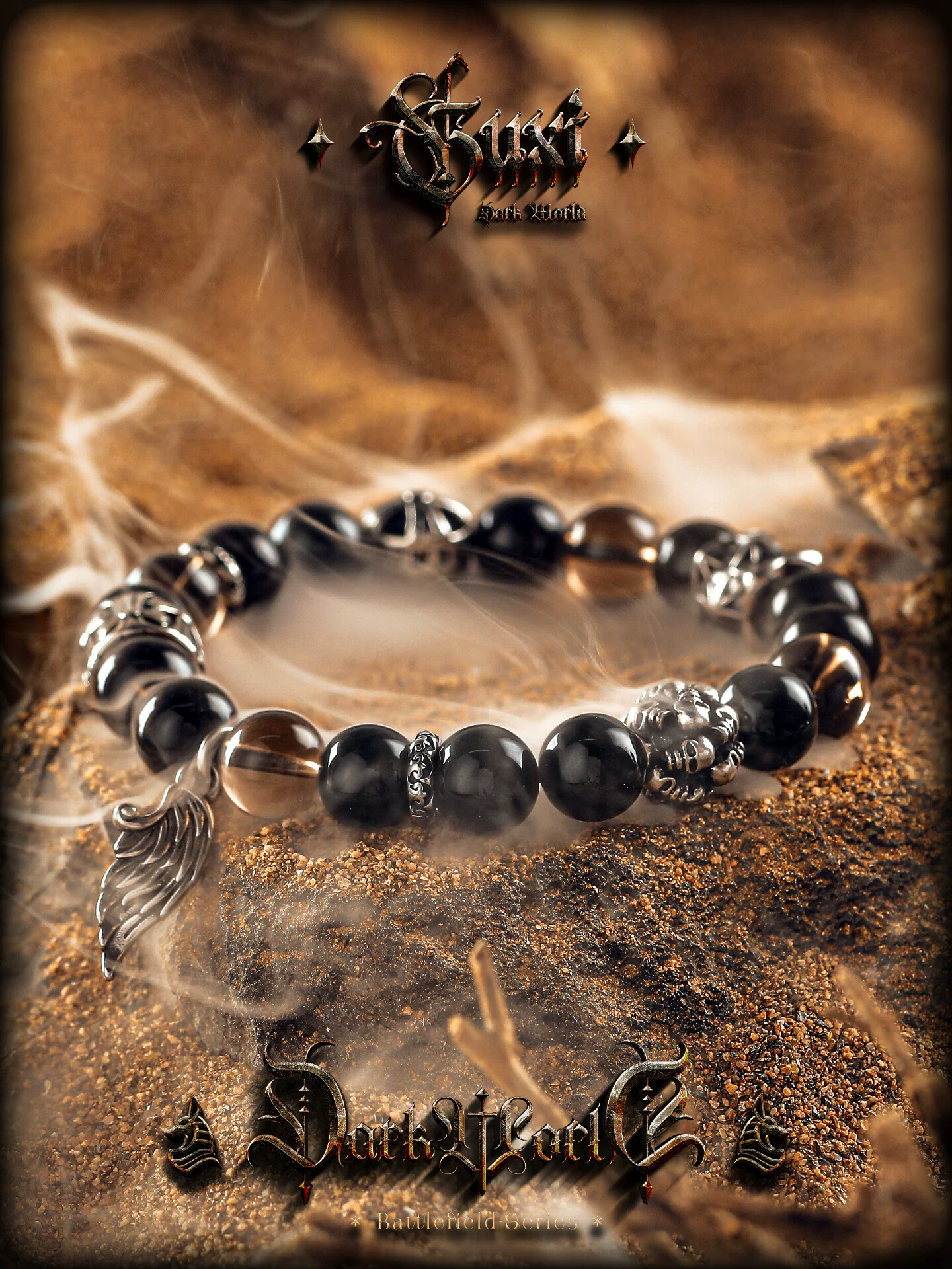 GUXI【堕天使】原创小众黑曜石手链男高级感水晶珠子手串饰品简约