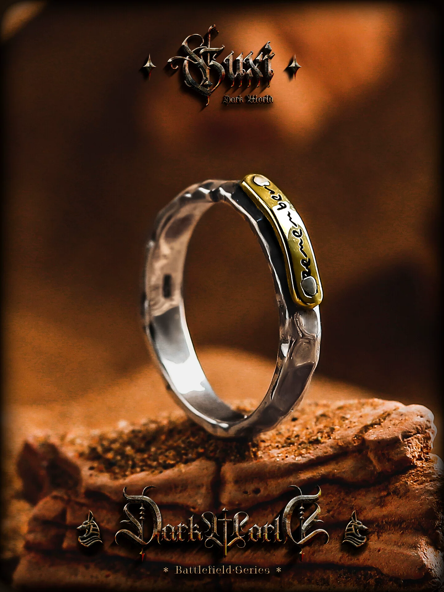 GUXI【缄默】复古锤纹字母925银戒指男小众时尚指环生日礼物个性