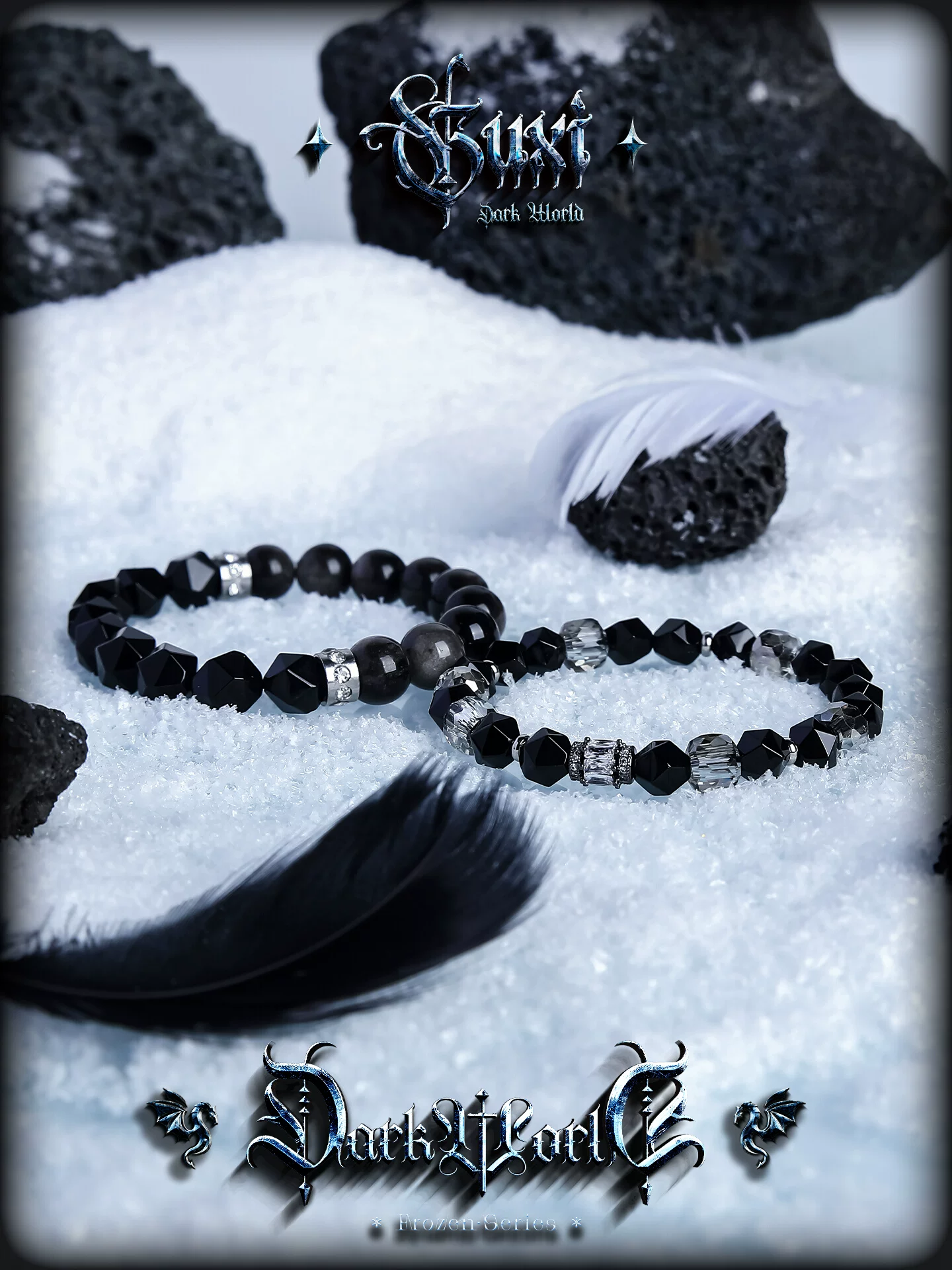 GUXI【守恋】银黑曜石情侣手链一对款珠子手串男送男女友生日礼物