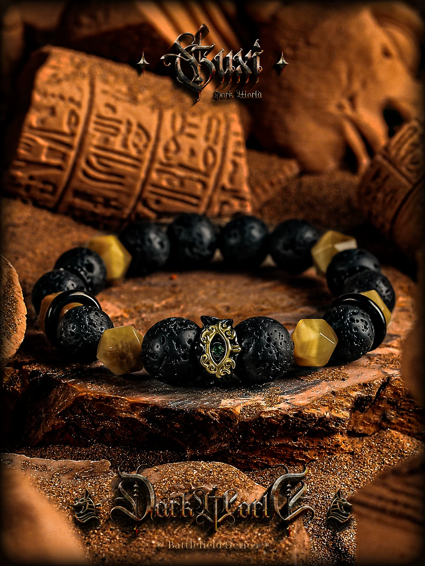 GUXI【炎瞳】金虎眼石手链男复古火山石手串珠子百搭简约饰品礼物