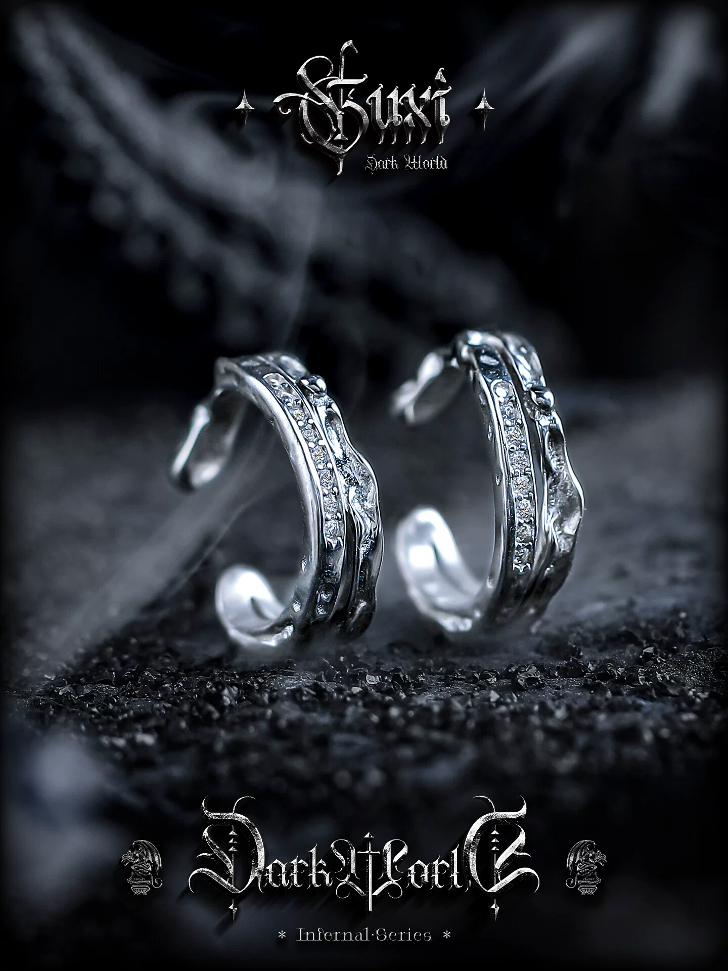 GUXI【夜曲】暗黑风925银耳夹男无耳洞耳钉小众耳环时尚耳挂饰品