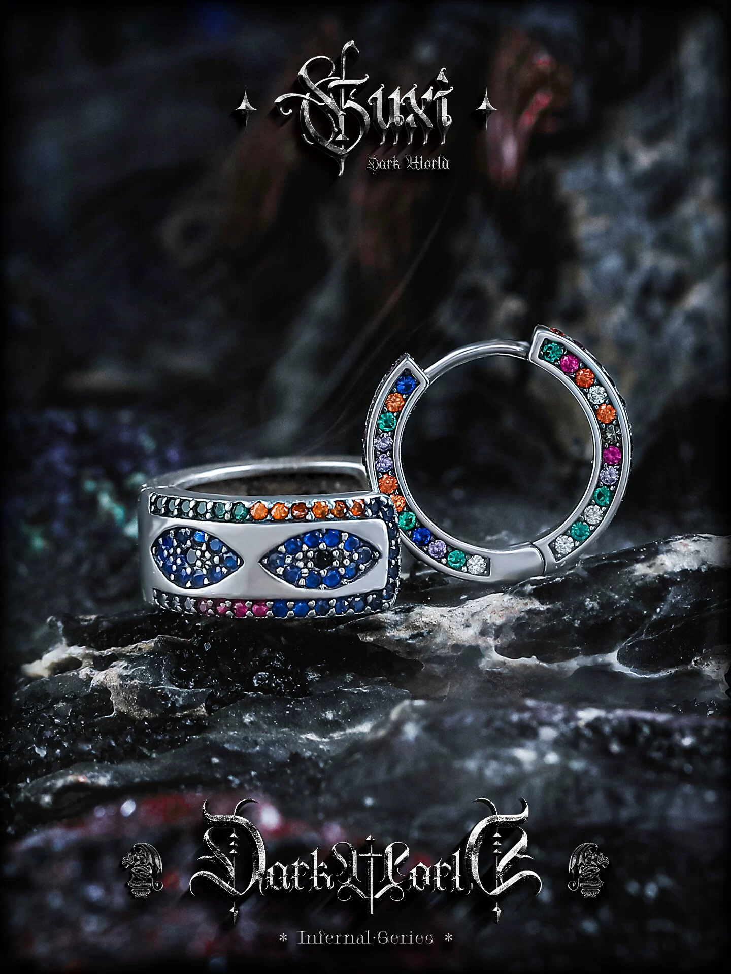 GUXI【绚夜】暗黑风925银耳钉男生小众设计情侣耳环百搭饰品耳扣