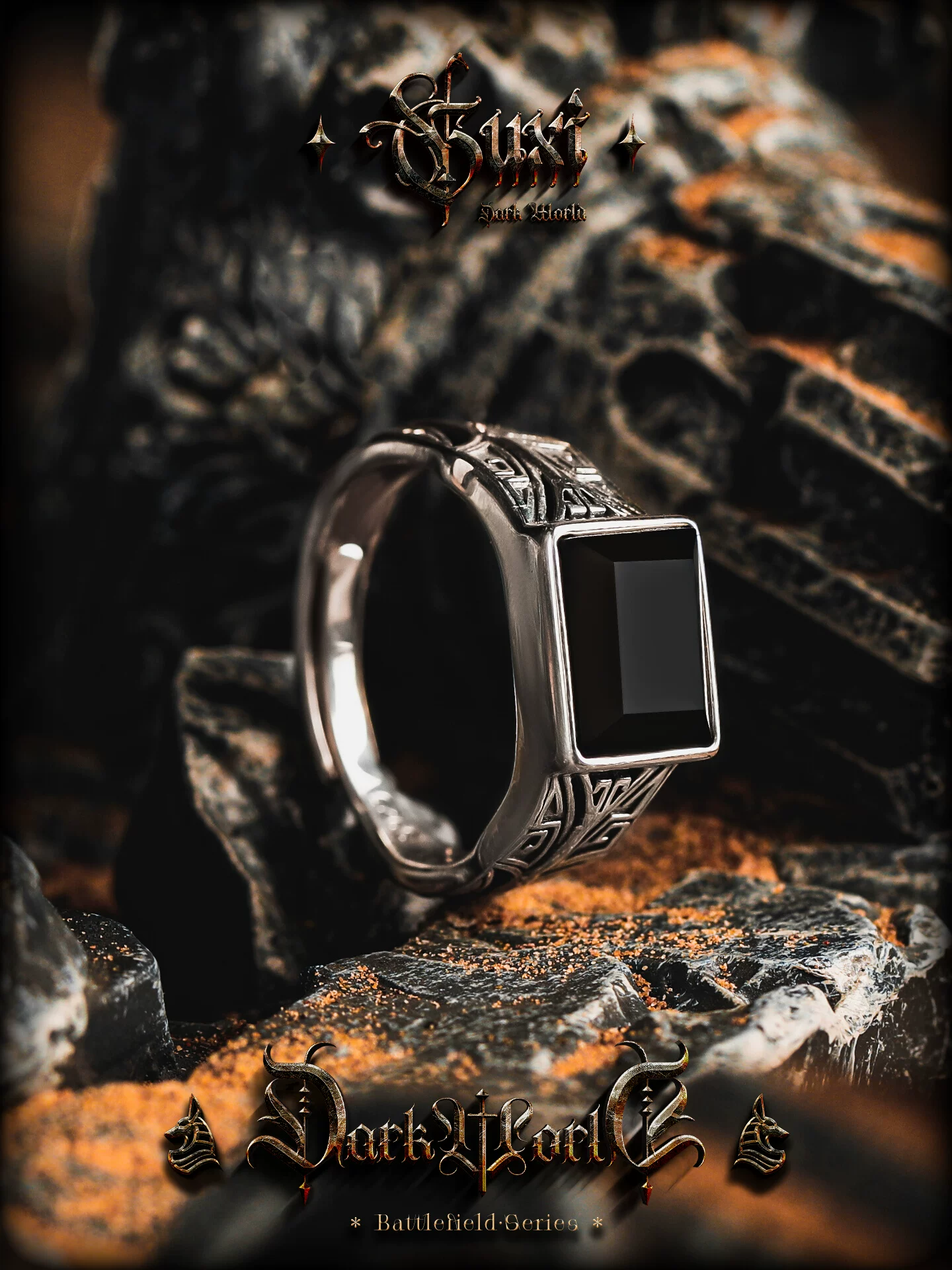 GUXI【唳刃】天然黑玛瑙925银戒指男士高级感小众黑色宝石食指戒