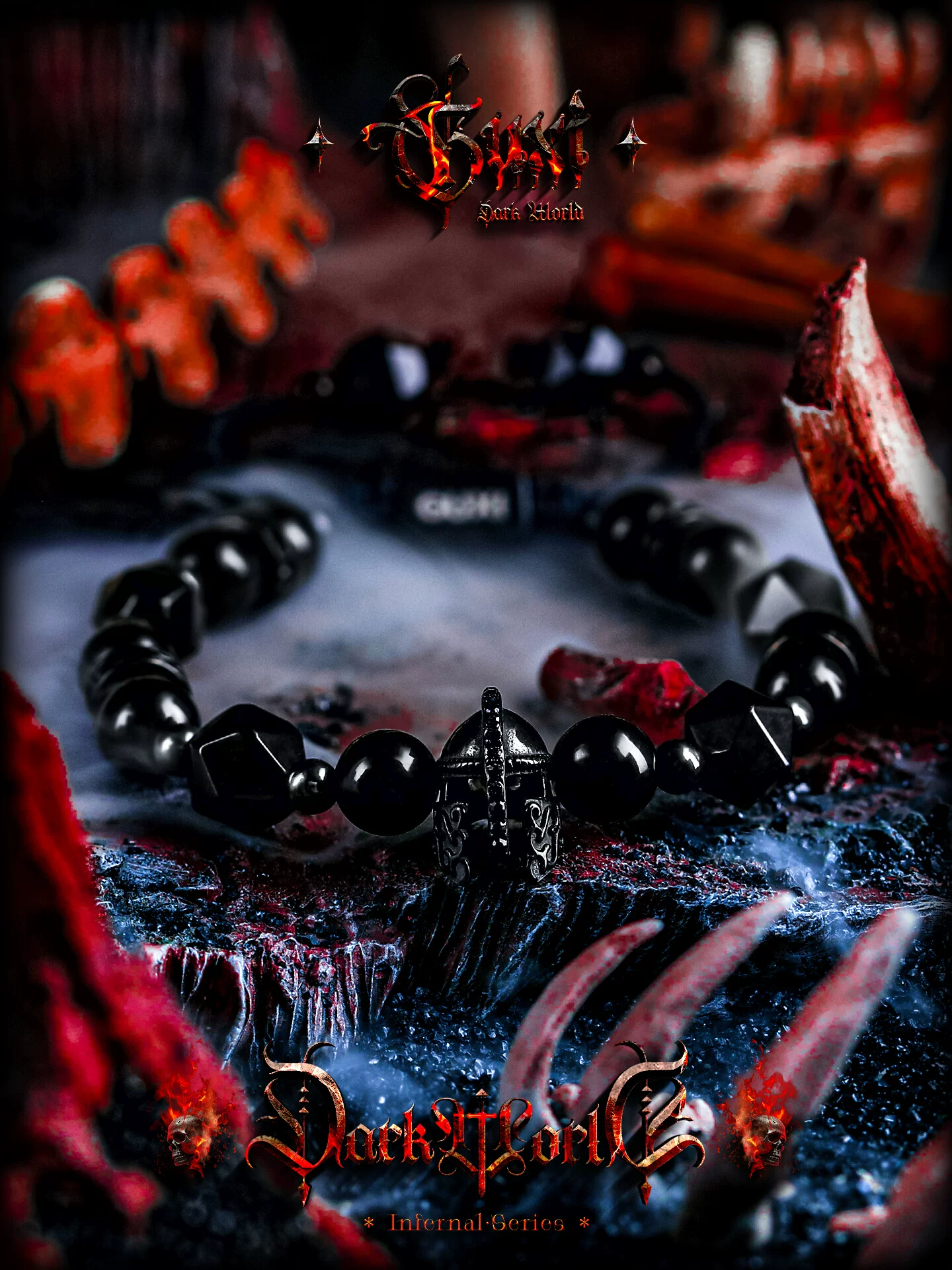 GUXI【黑骑士】原创设计黑曜石手链男复古黑胆石手串个性小众饰品