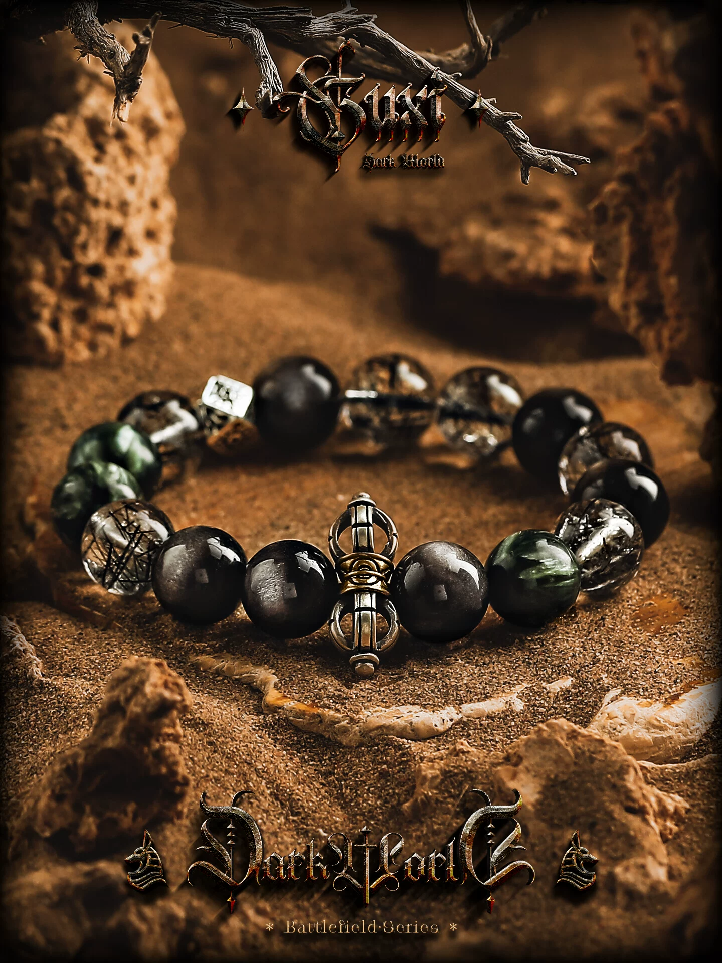 GUXI【尘封】复古银黑曜石手链男高级感黑发晶手串轻奢送男友礼物