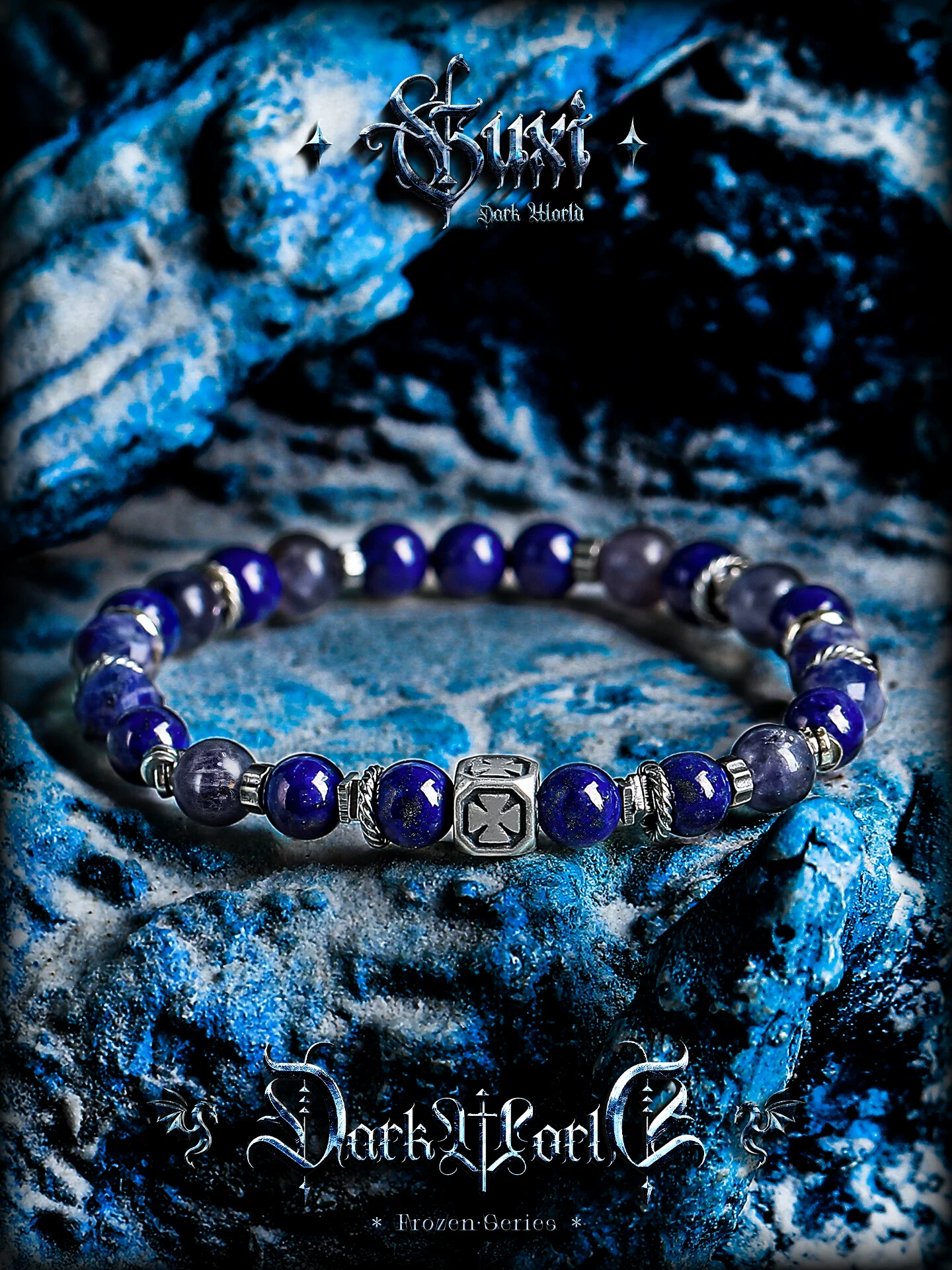 GUXI【临界之翼】天然帝王蓝青金石手链男堇青石手串生日礼物小众