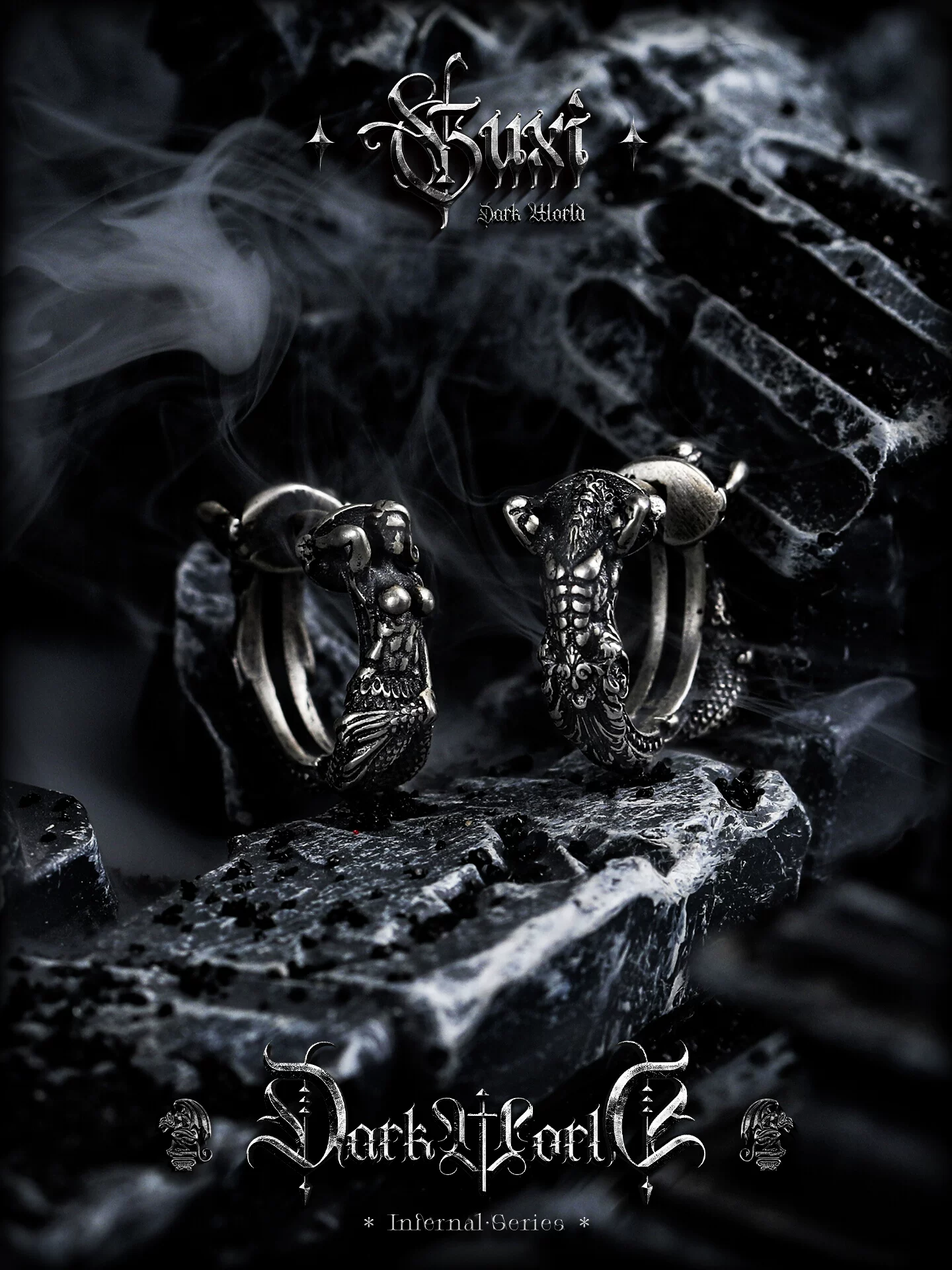 GUXI【海之呼唤】复古925银耳钉男海神耳圈人鱼耳环小众个性耳扣