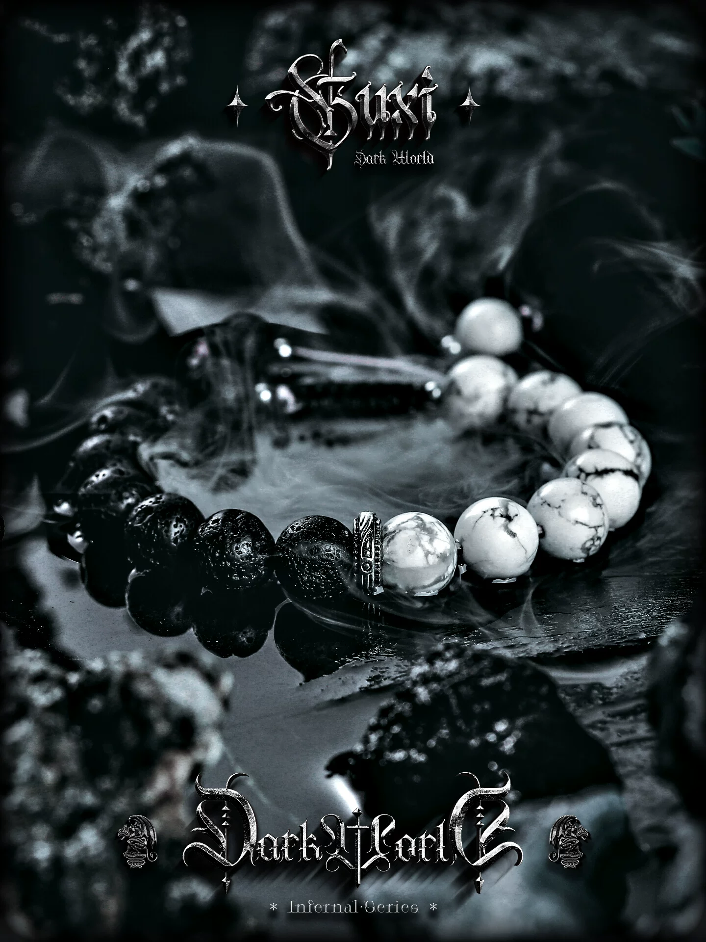 GUXI【黑白】黑曜石手链男高级感小众火山石珠子手串情侣生日礼物