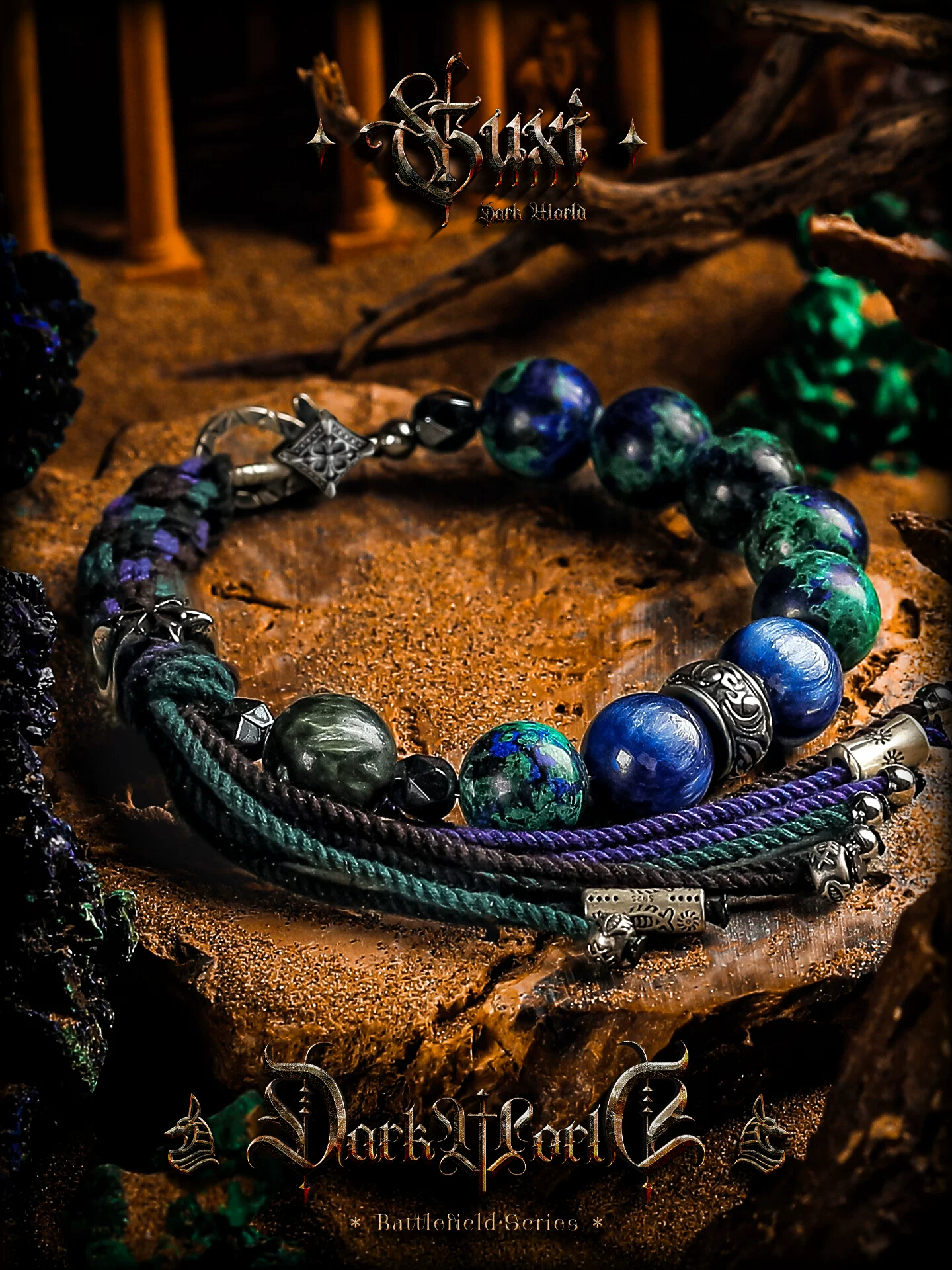 GUXI【青渊】孔雀蓝凤凰石手链男高级感蓝晶石手串珠复古手绳小众