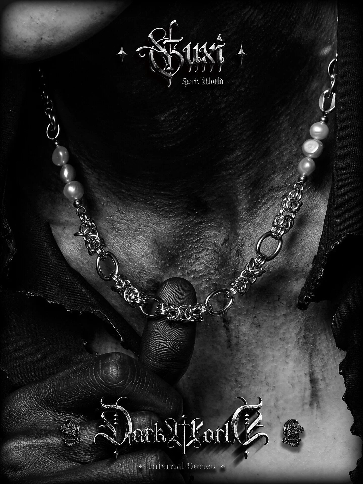 GUXI【泡沫】小众设计复古钛钢项链男生巴洛克珍珠高级感毛衣链