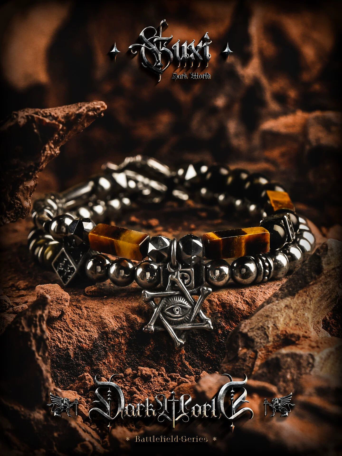 GUXI【尘冥】复古金黑曜石手链男士高级感虎眼石手串小众生日礼物